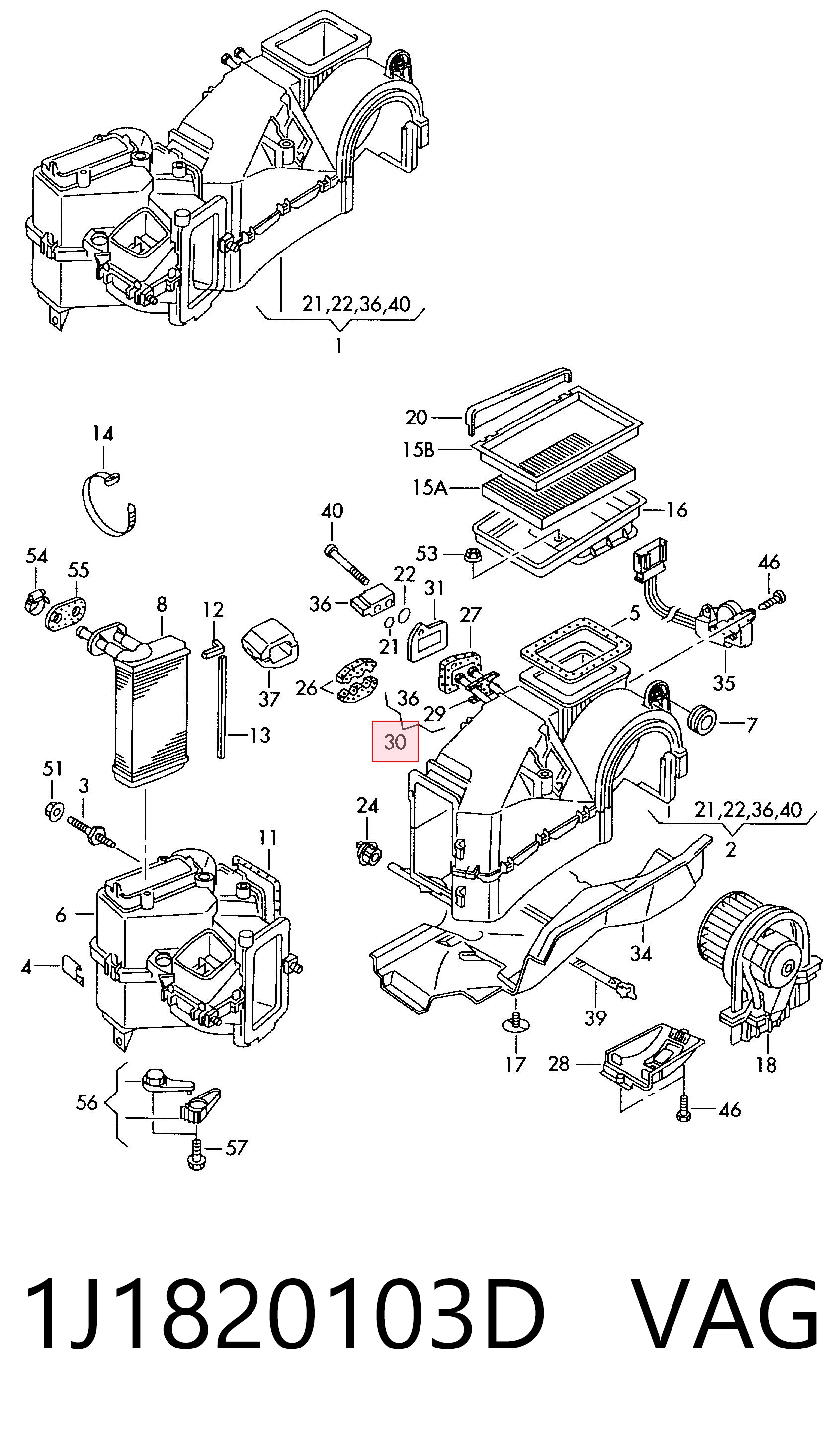 1J1820103D VAG Vaporizador de aparelho de ar condicionado