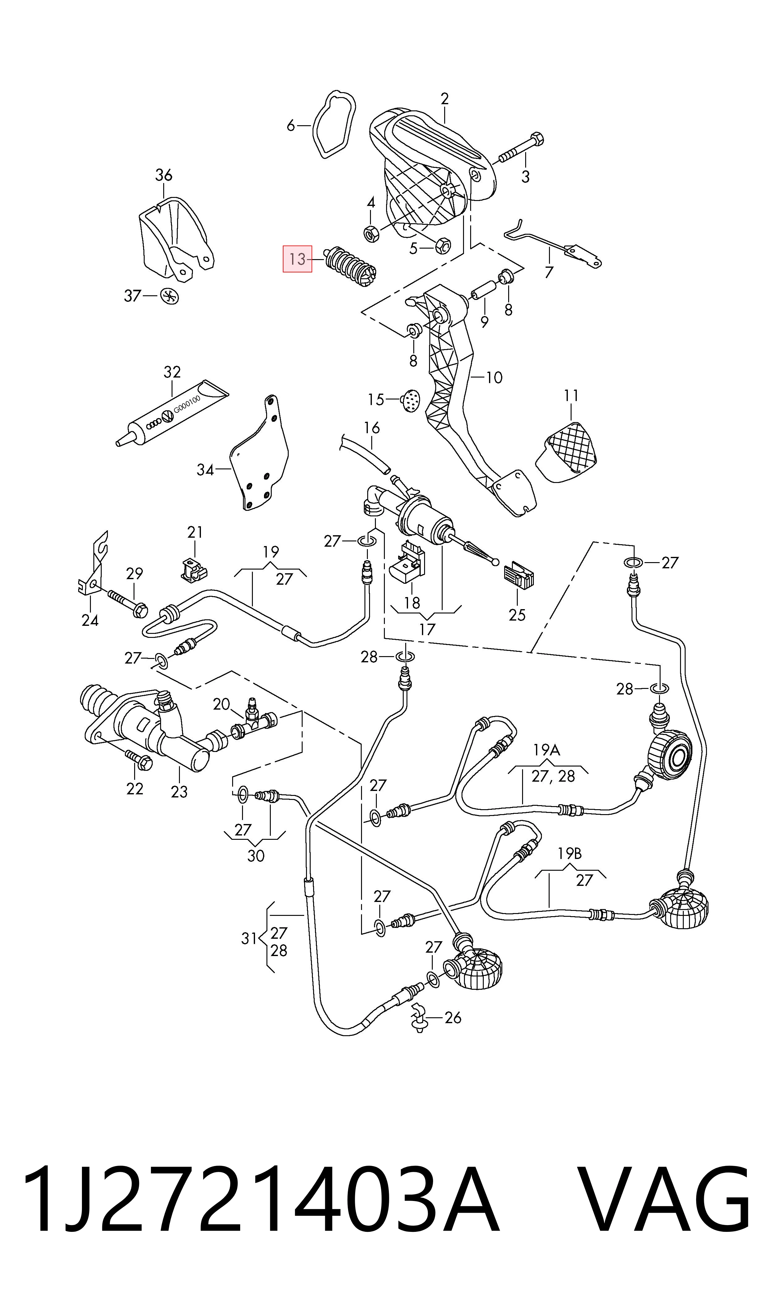 1J2721403A VAG Mola de pedal de embraiagem