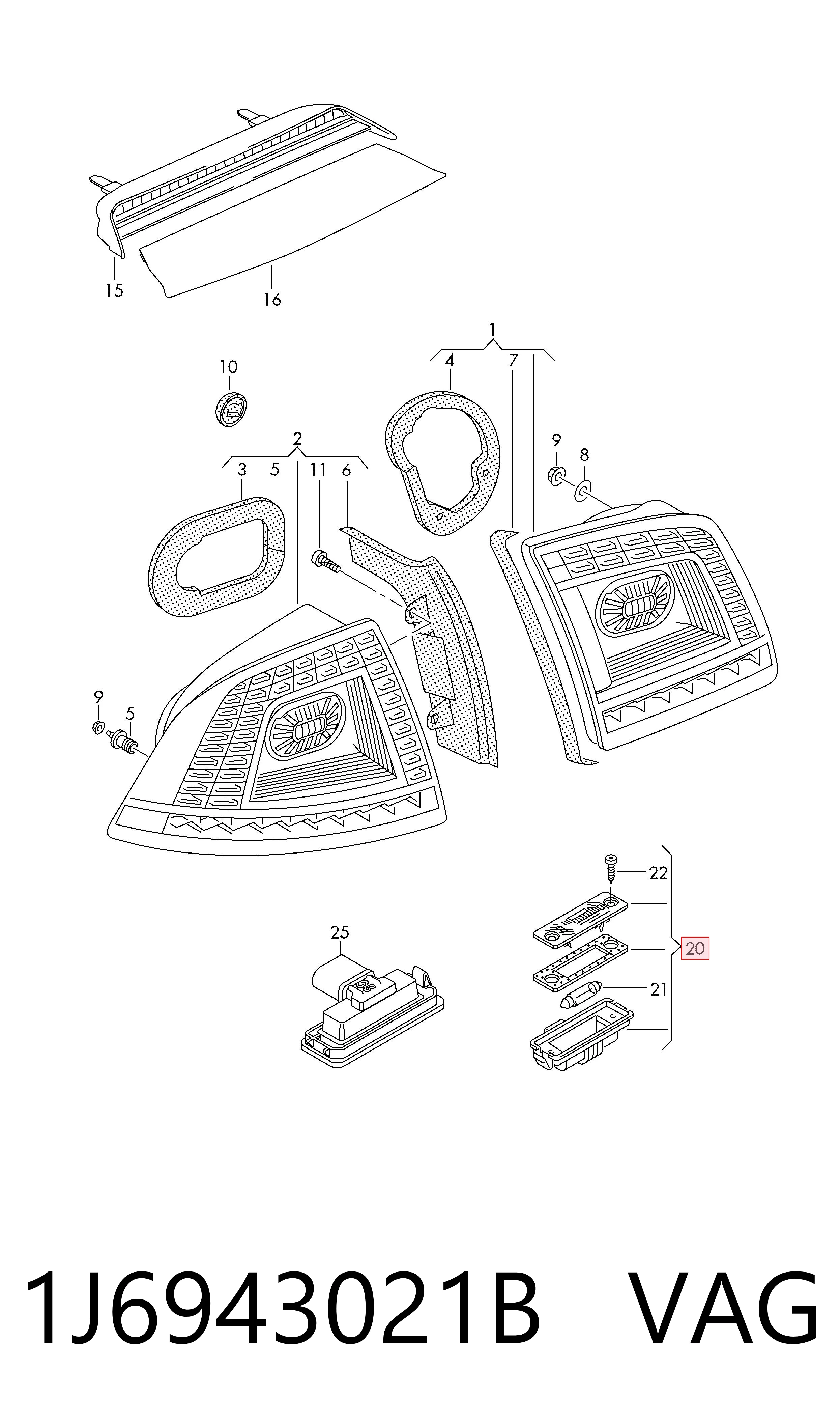Lanterna da luz de fundo de matrícula traseira VAG 1J6943021B preço, a partir de 18,98 USD