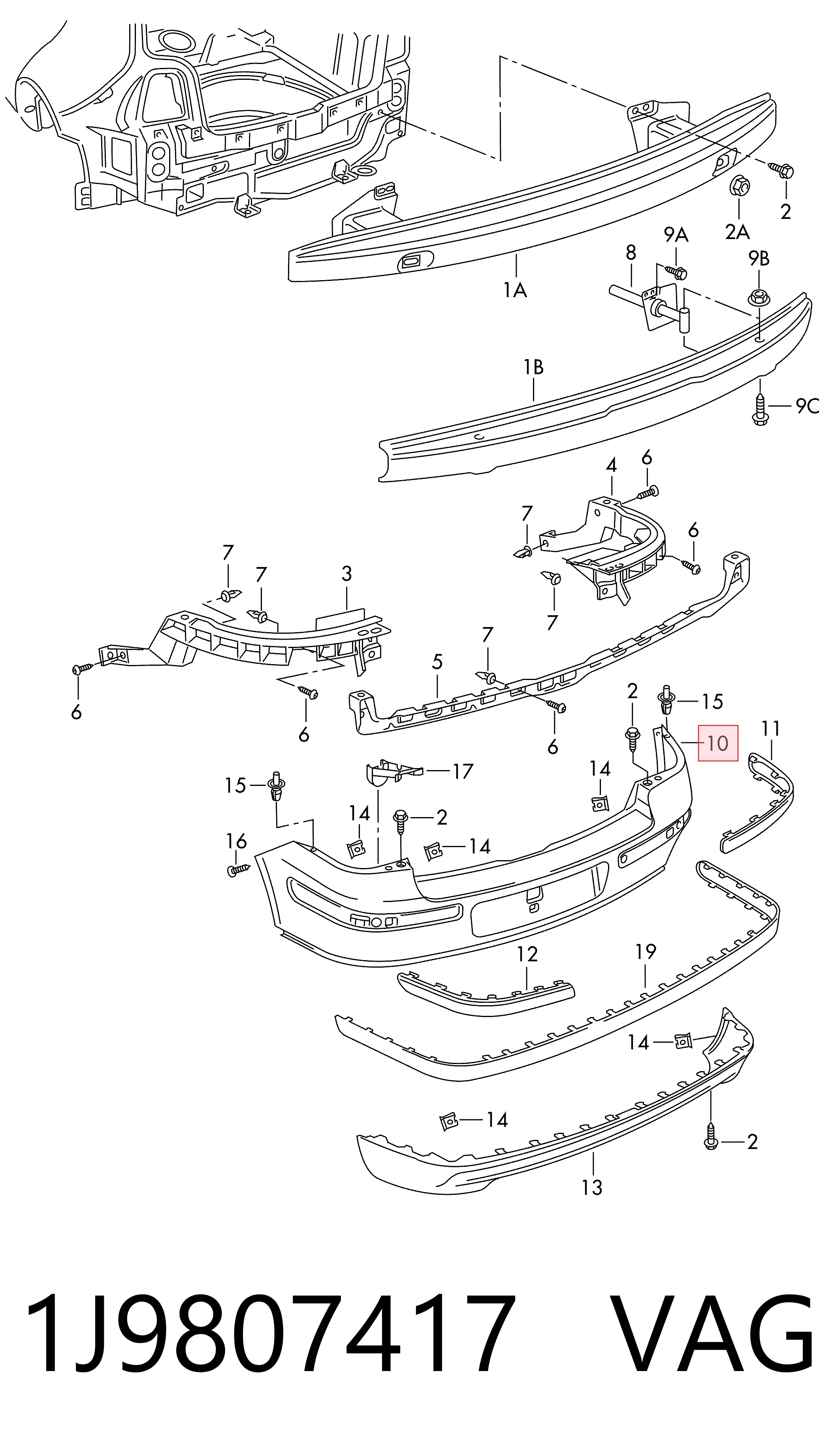 Pára-choque traseiro para Volkswagen Bora  1J6