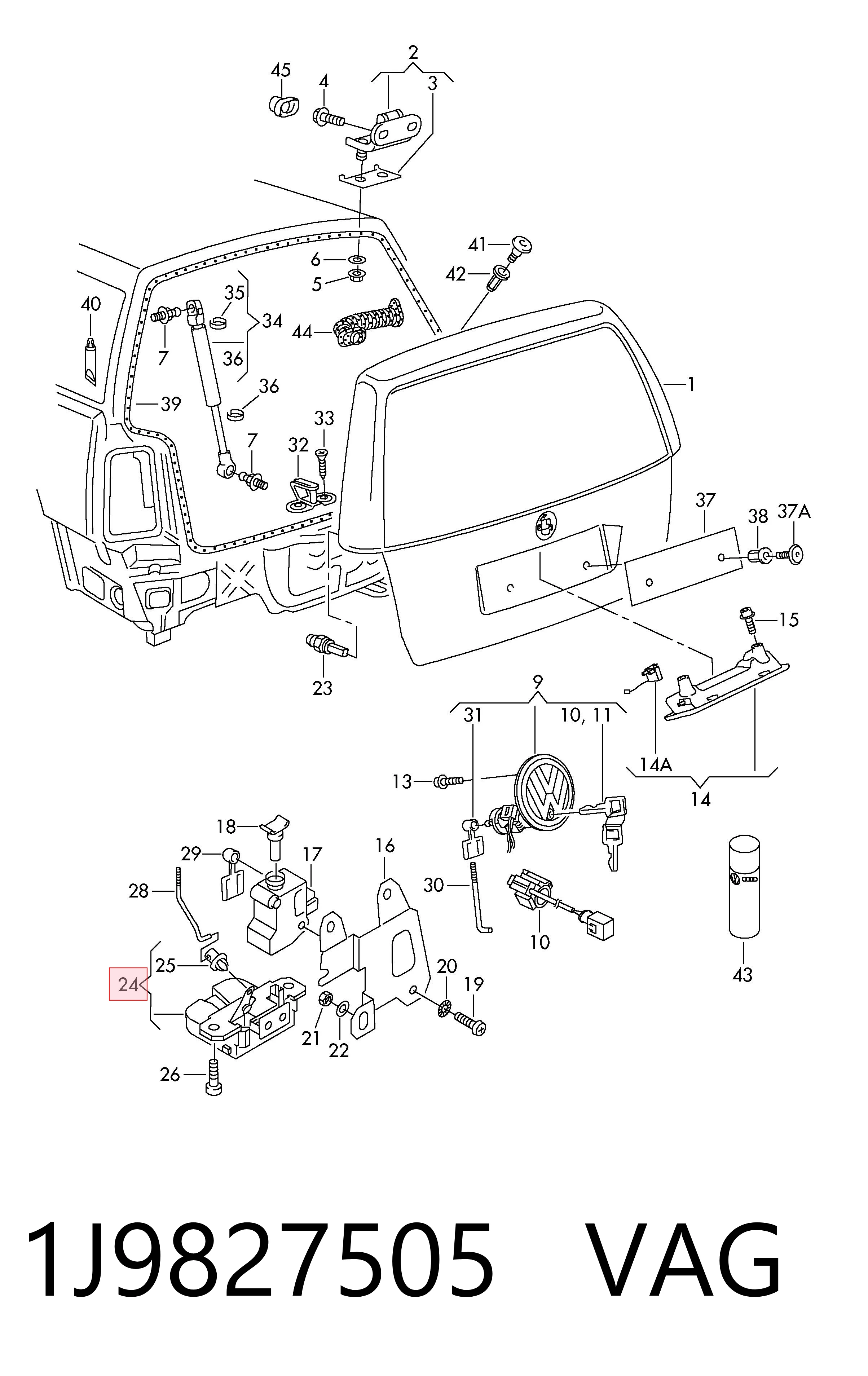 Fecho de tampa de porta-malas (de 3ª/5ª porta traseira) para Volkswagen Golf IV 1J5