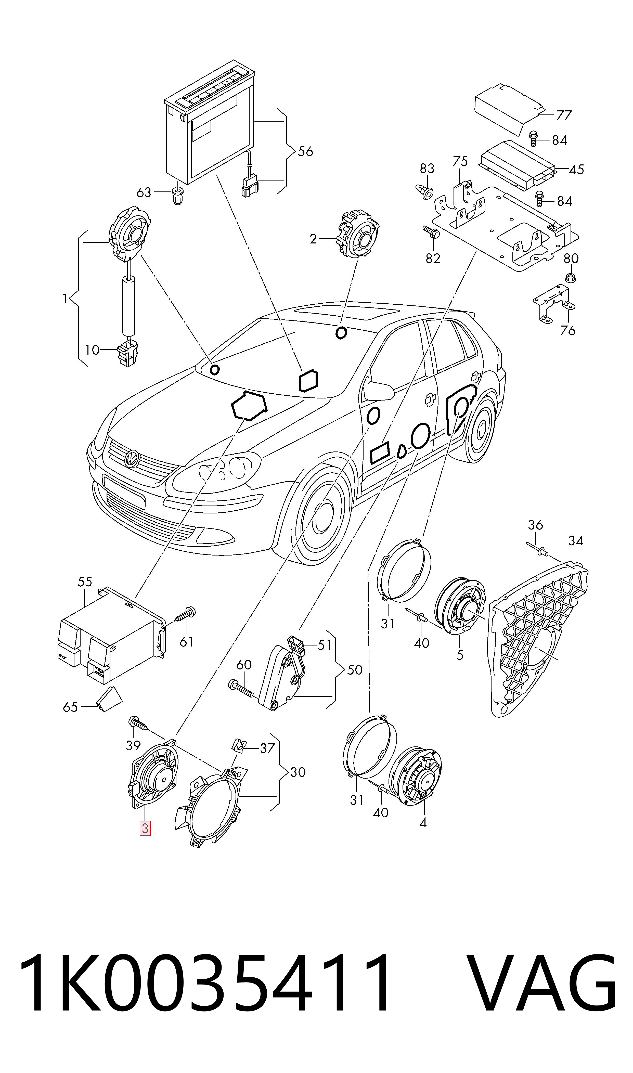 1K0035411 VAG Alto-falante de estante traseiro