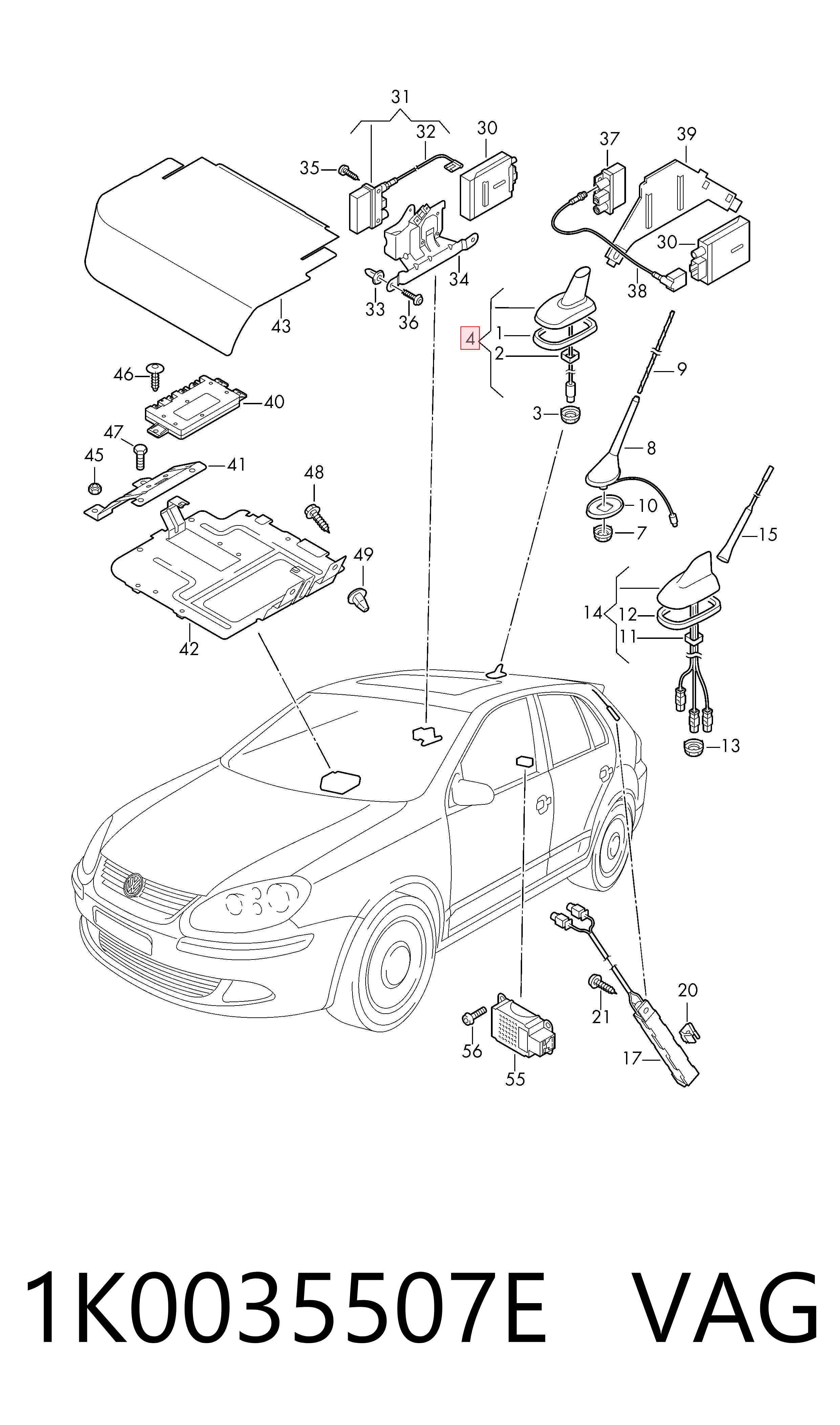 Antena Volkswagen Jetta VI 162, 163, AV3, AV2, AY2, AY3