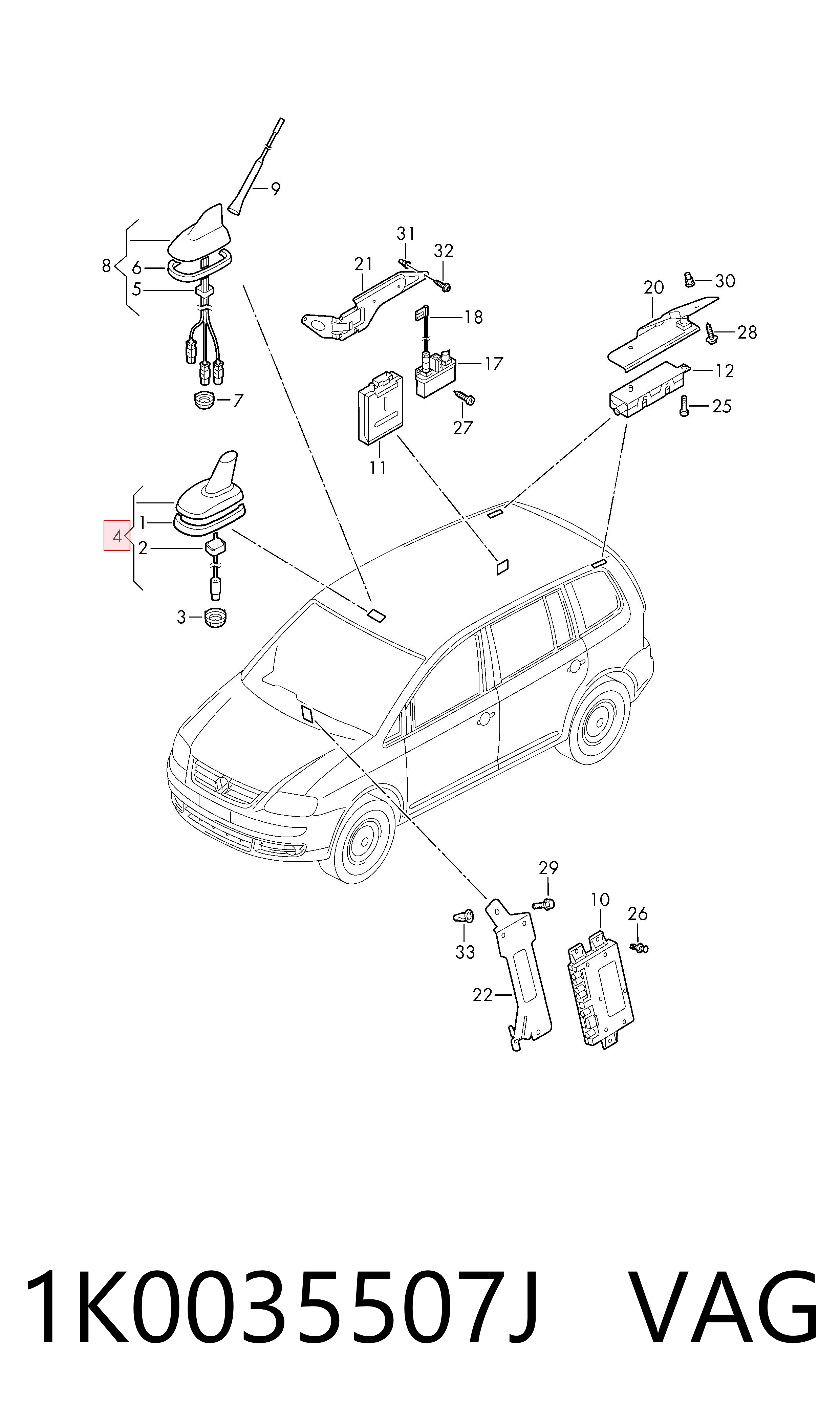 Antena para Volkswagen Jetta VI 162, 163, AV3, AV2, AY2, AY3