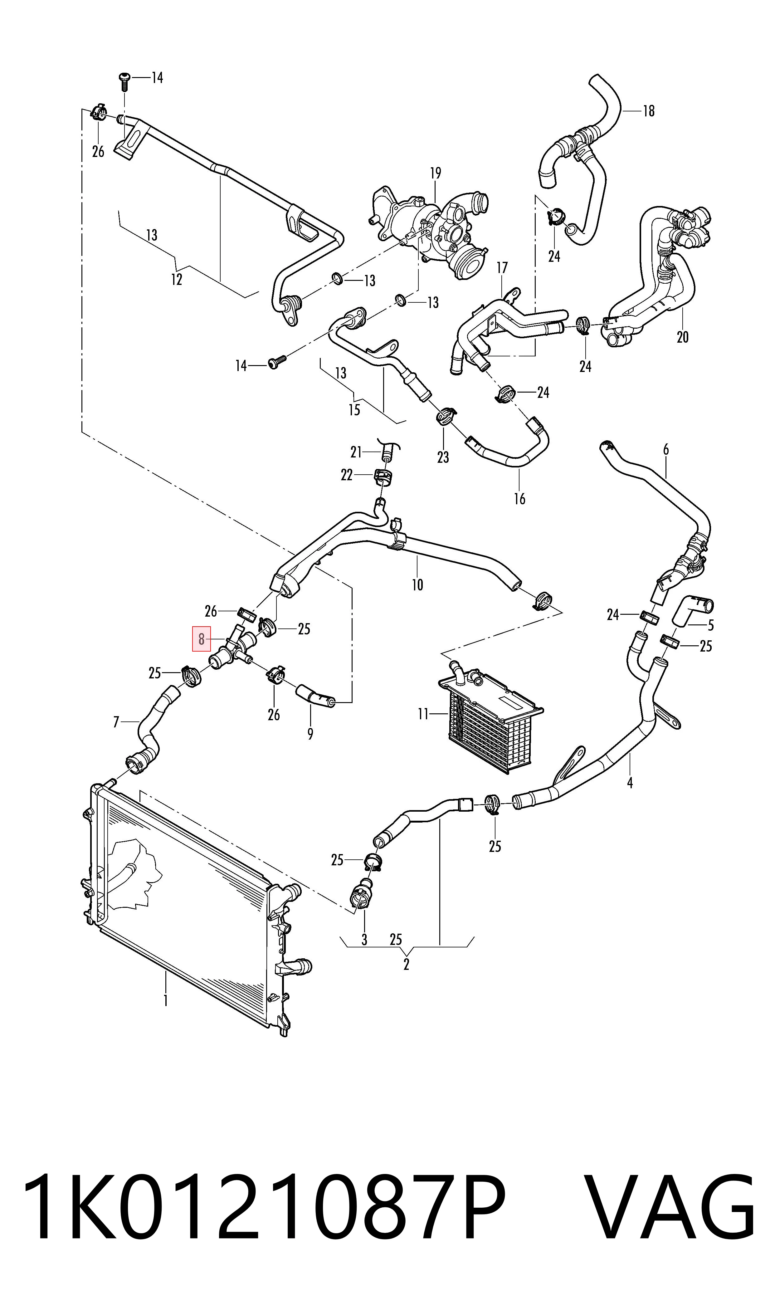 Compre 1K0121087P VAG Flange do sistema de esfriamento (união em T)