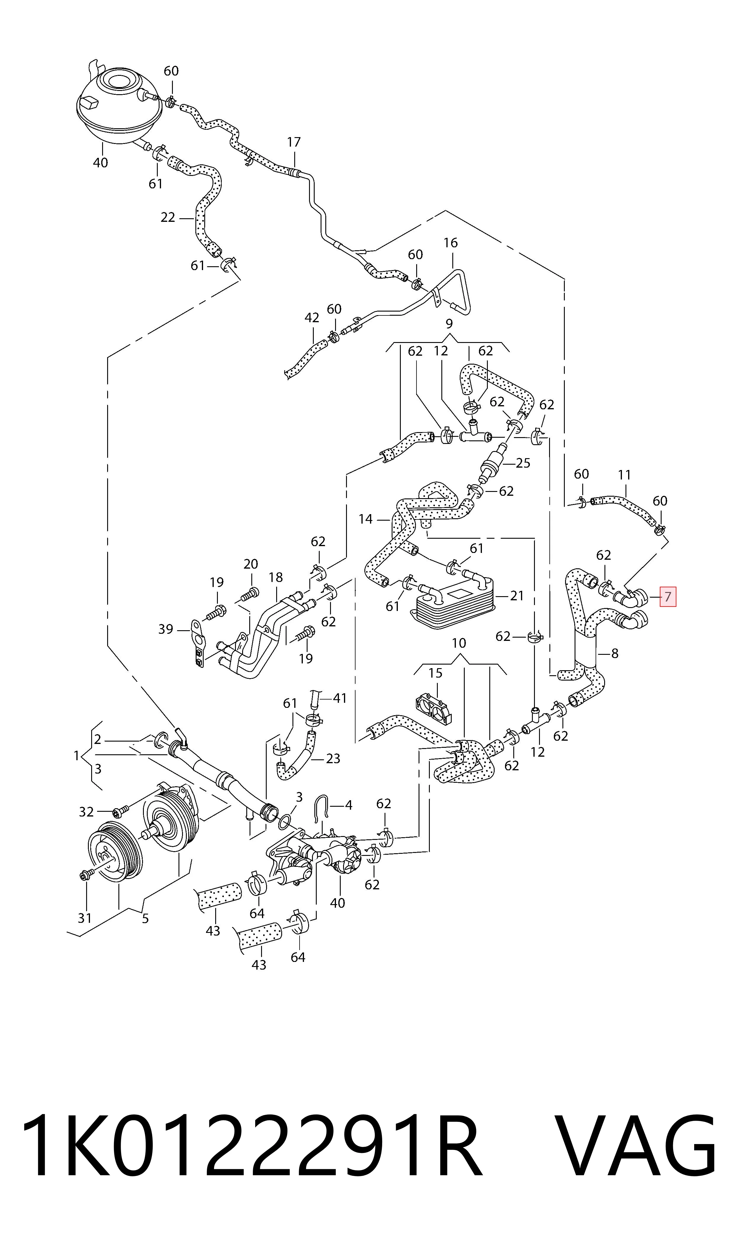 1K0122291R VAG Flange do sistema de esfriamento (união em T)