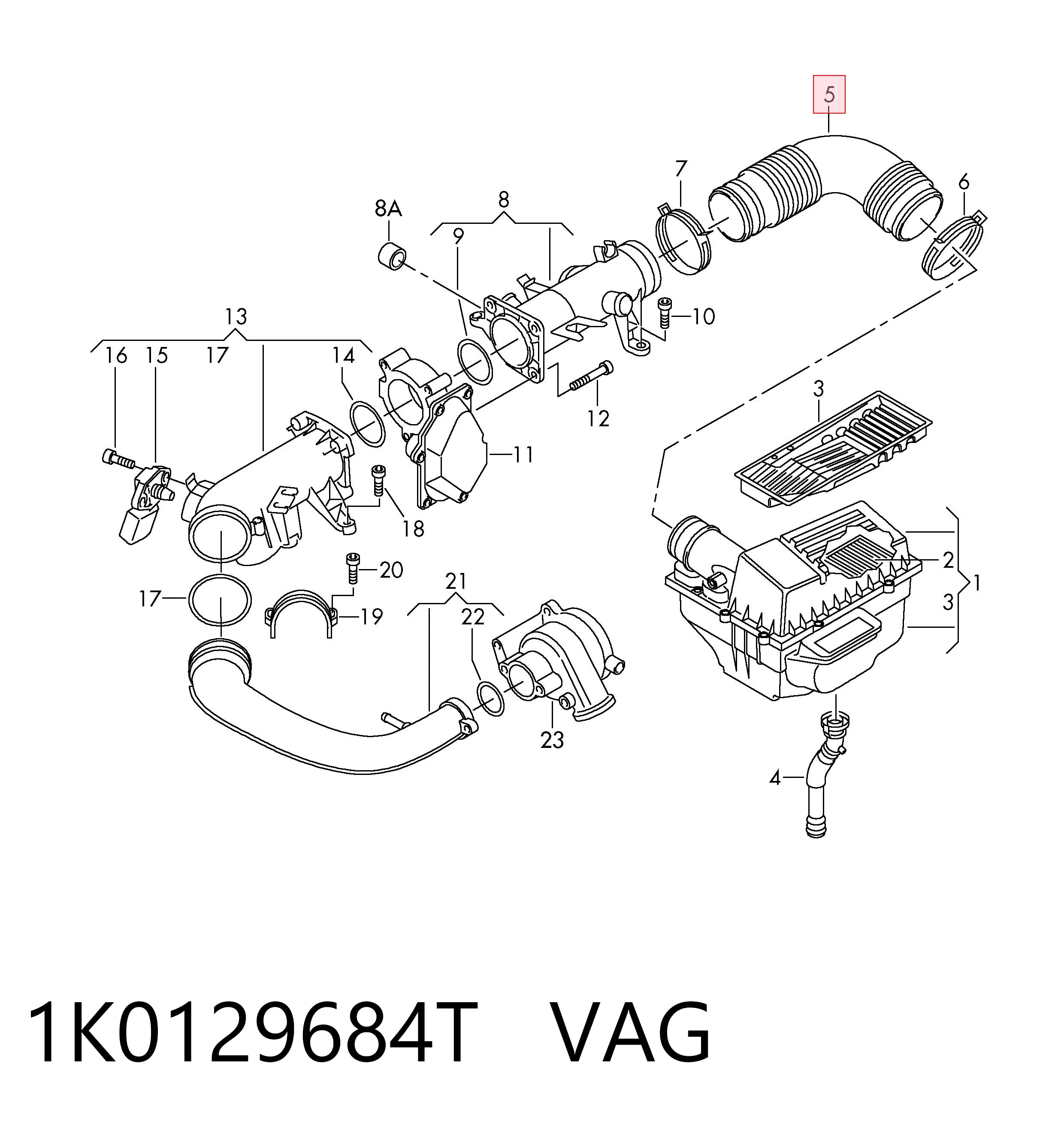 Cano derivado de ar do medidor de consumo do ar Volkswagen Passat CC B7 358