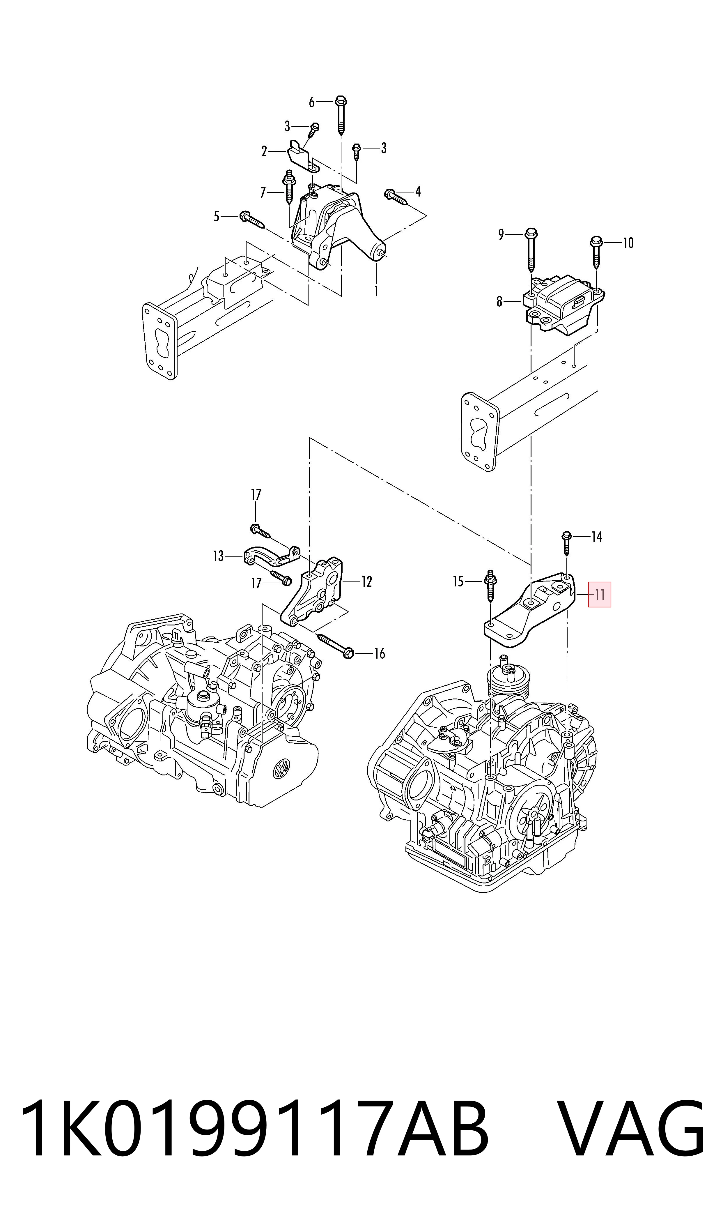 Consola de coxim (apoio) esquerda de motor VAG 1K0199117AB preço, a partir de 61,29 USD