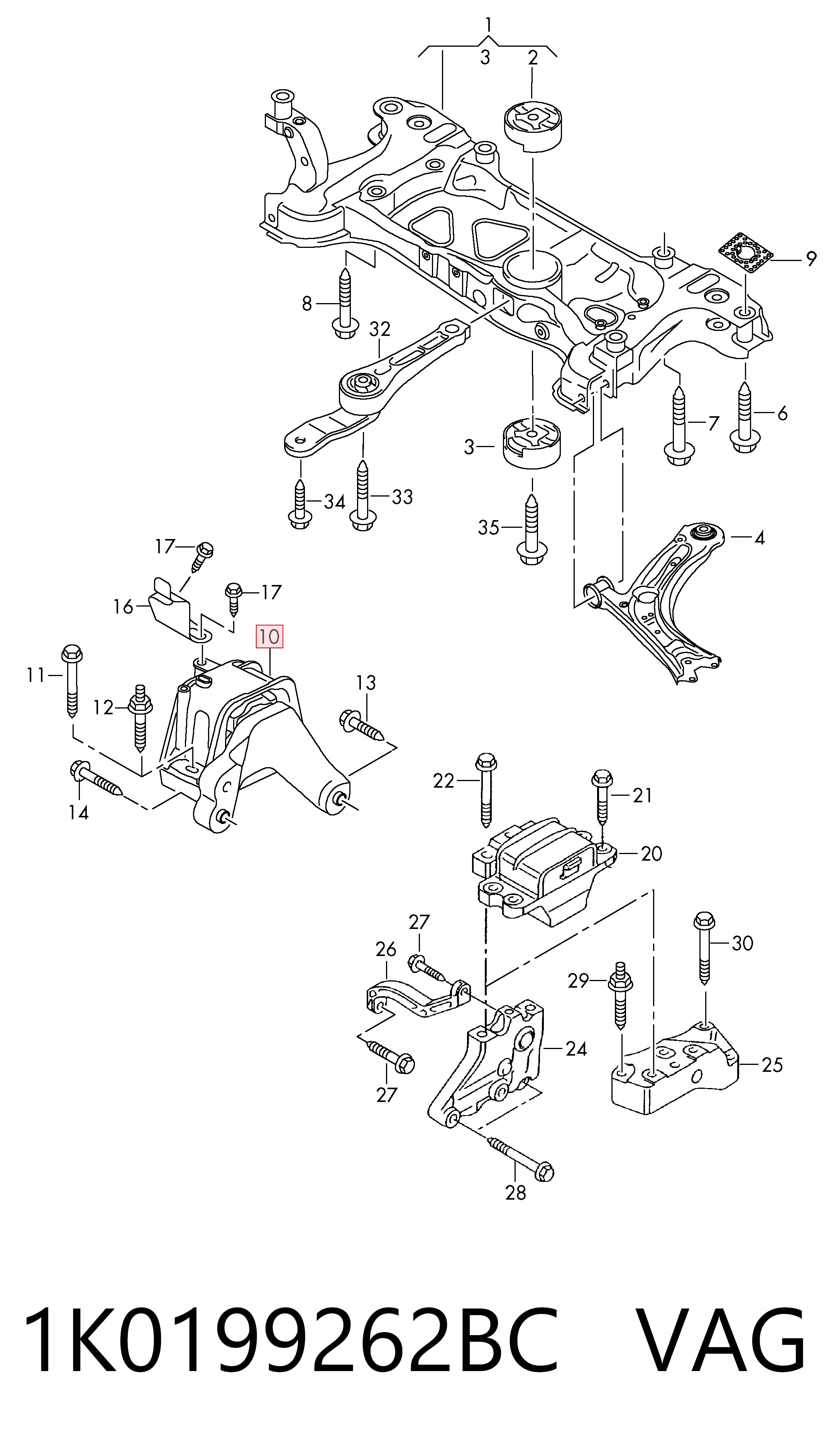 1K0199262BC VAG Coxim (suporte) direito de motor