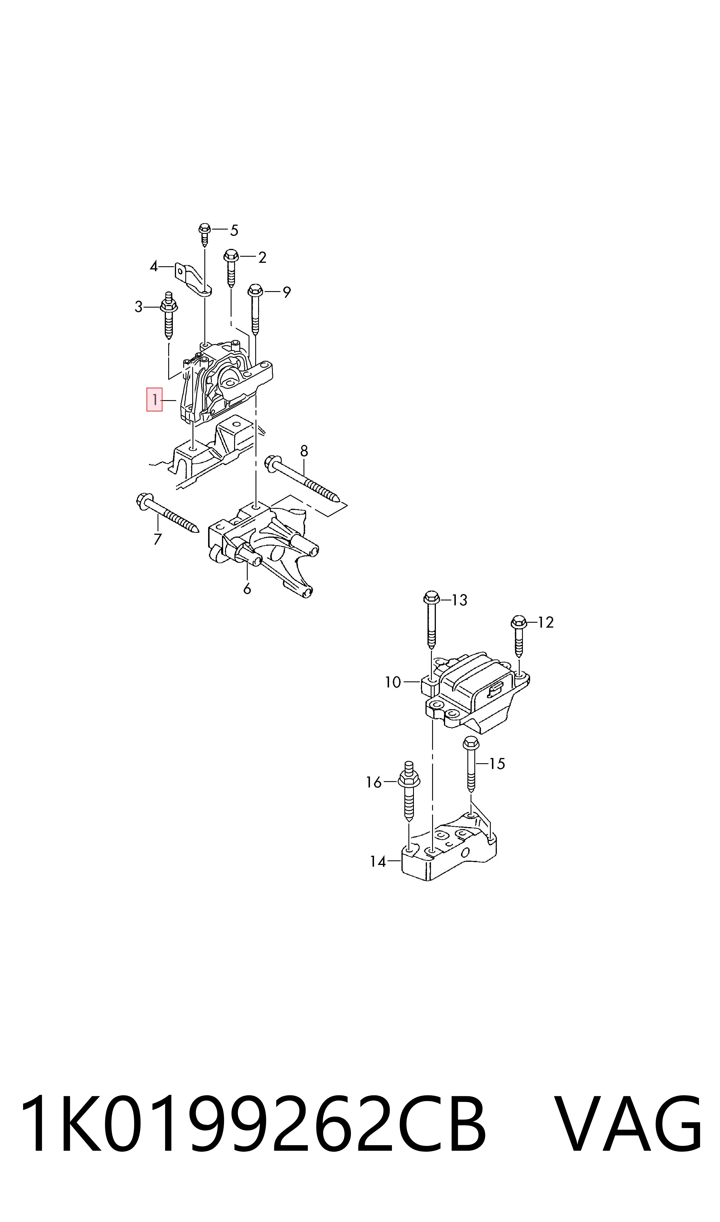 1K0199262CB VAG Coxim (suporte) direito de motor