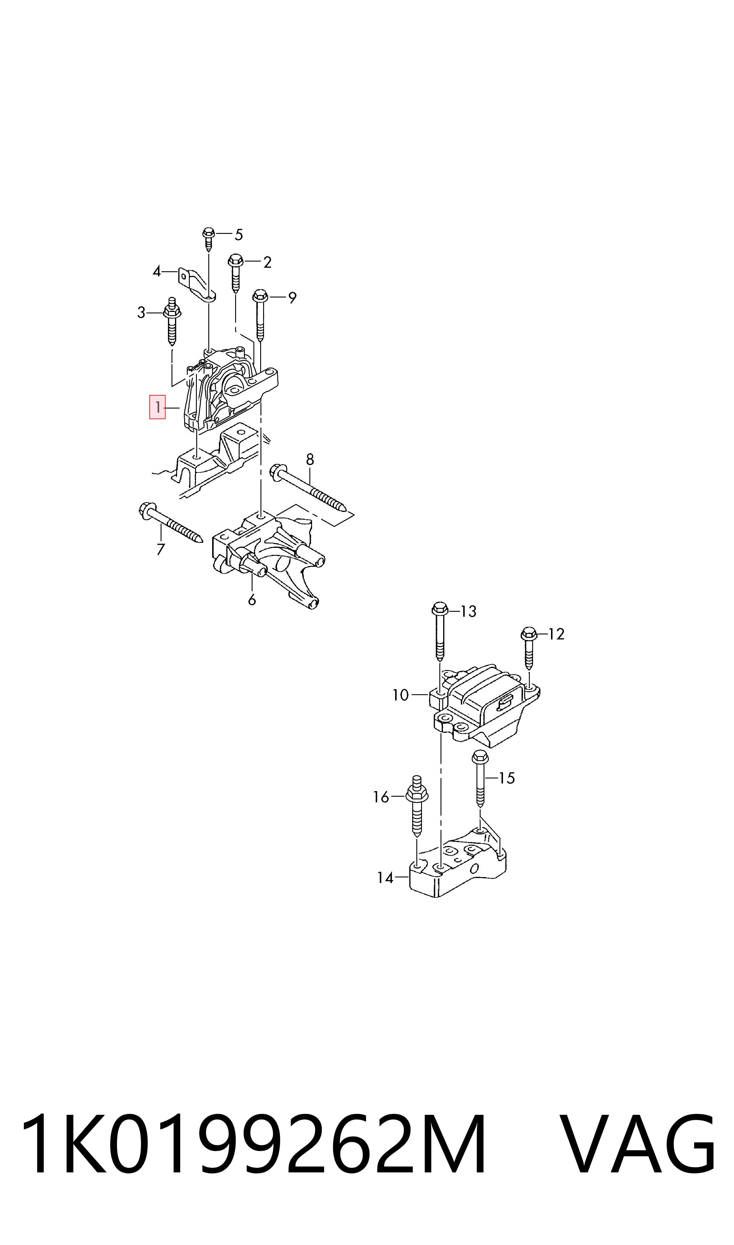 Coxim (suporte) direito de motor VAG 1K0199262M preço, a partir de 61,40 USD