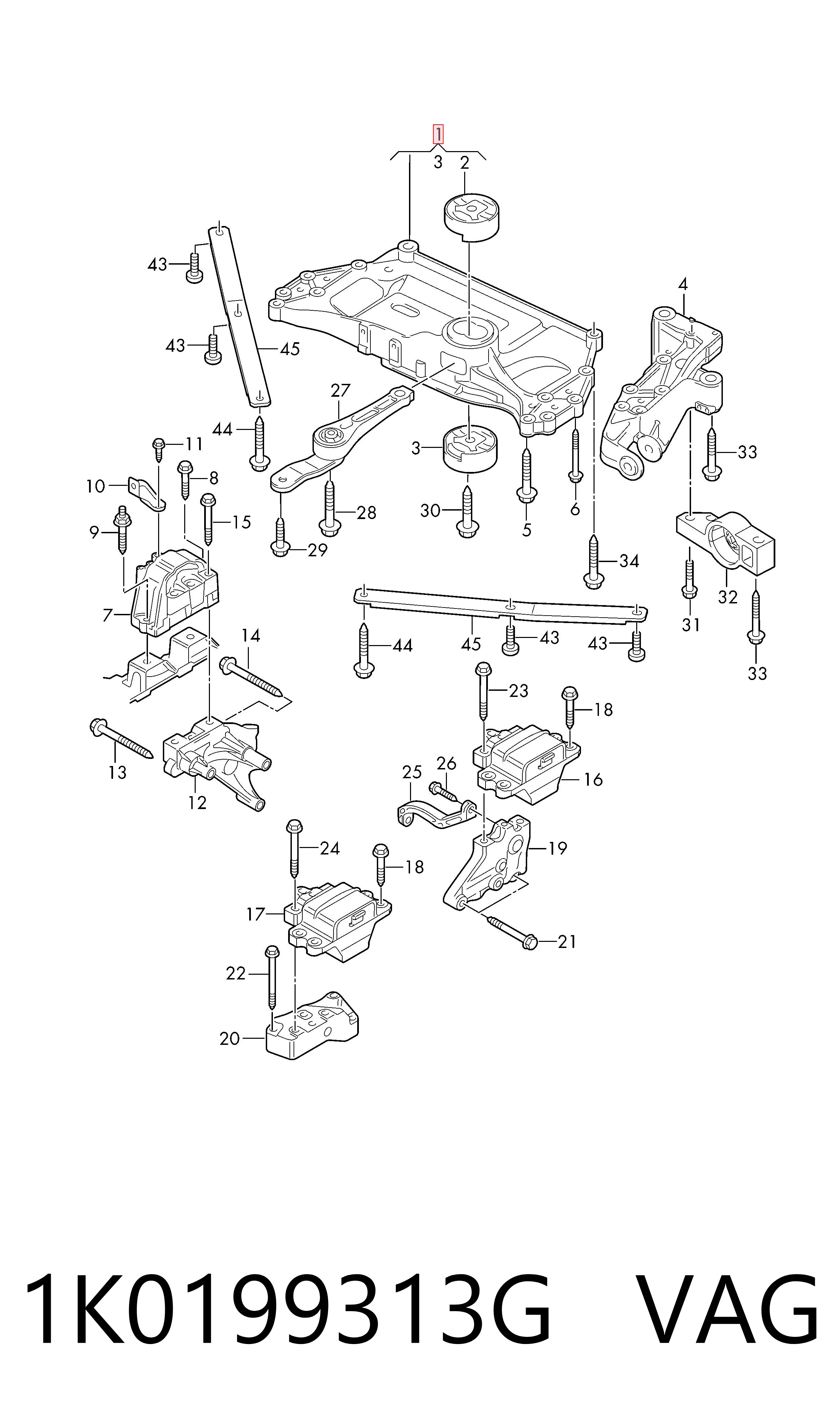 Viga de suspensão dianteira (plataforma veicular) Volkswagen Touran I 1T1, 1T2