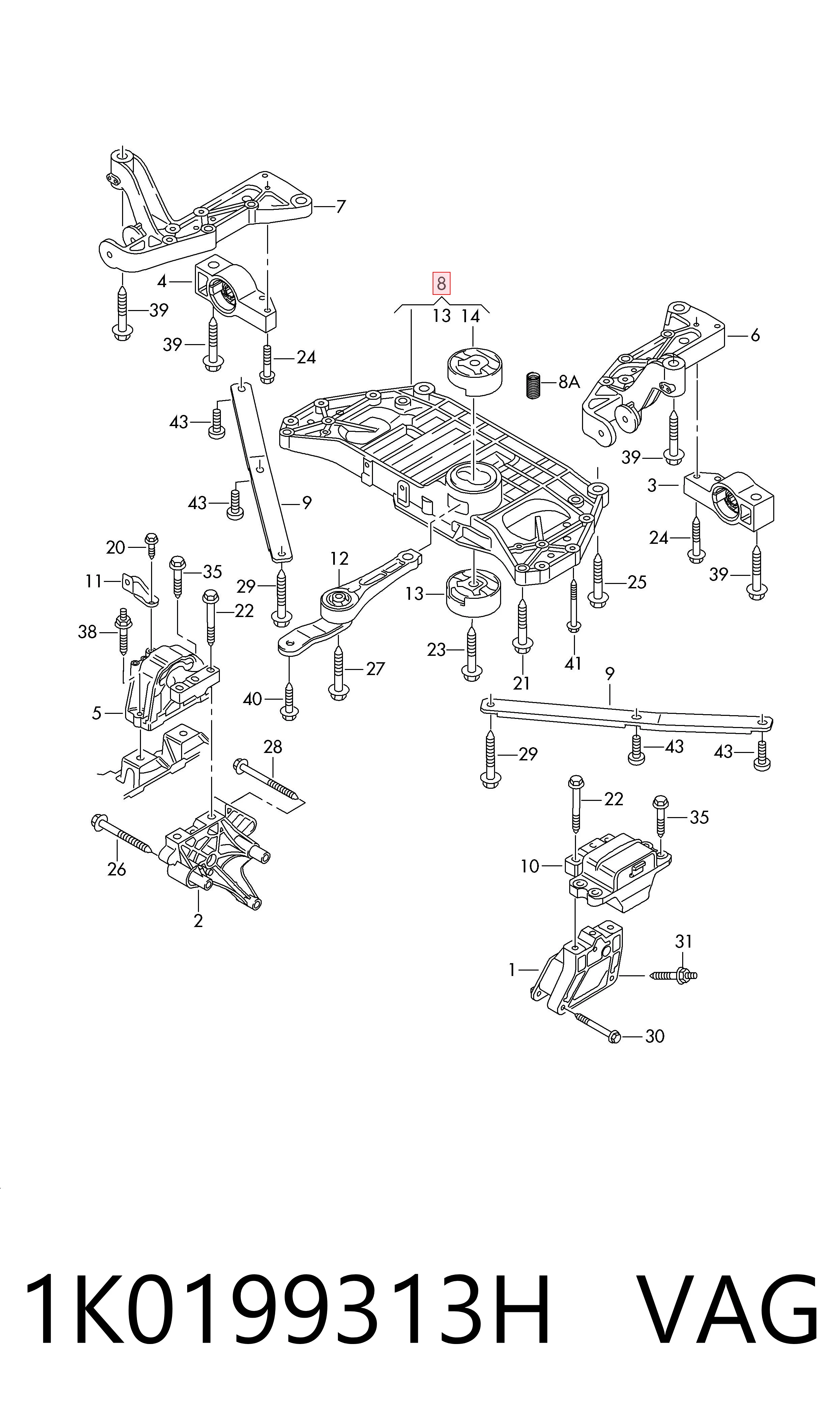  Viga de suspensão dianteira (plataforma veicular) Volkswagen Touran I monovolume (1T1, 1T2) (2003 - 2010) I