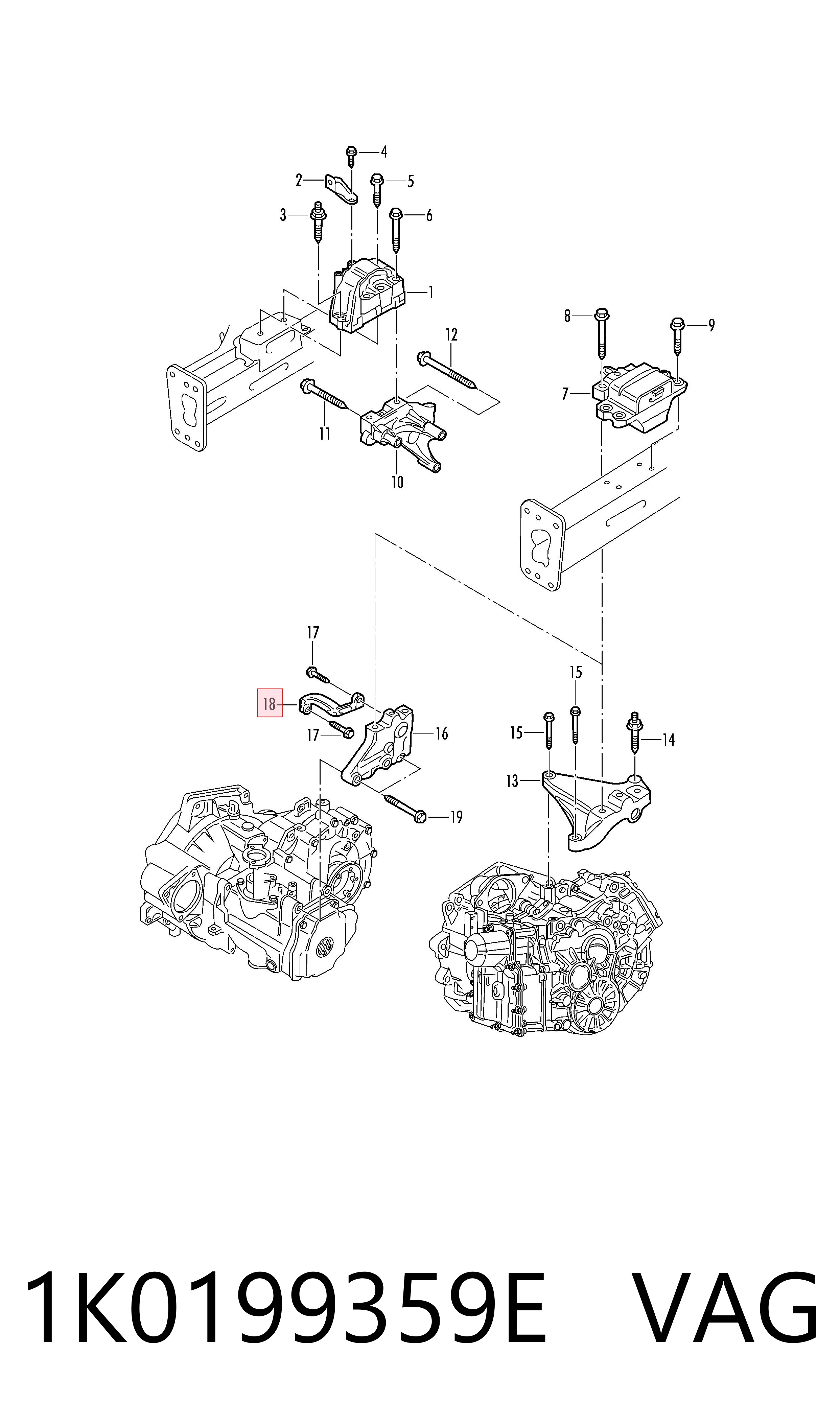 1K0199359E VAG Coxim (suporte) esquerdo de motor