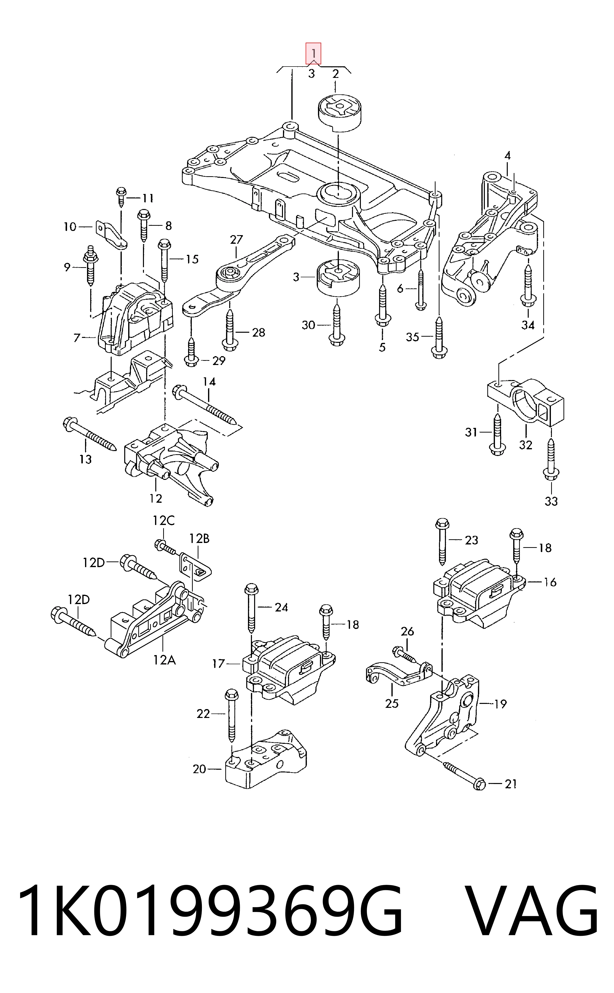 Viga de suspensão dianteira (plataforma veicular) para Volkswagen Touran I 1T1, 1T2