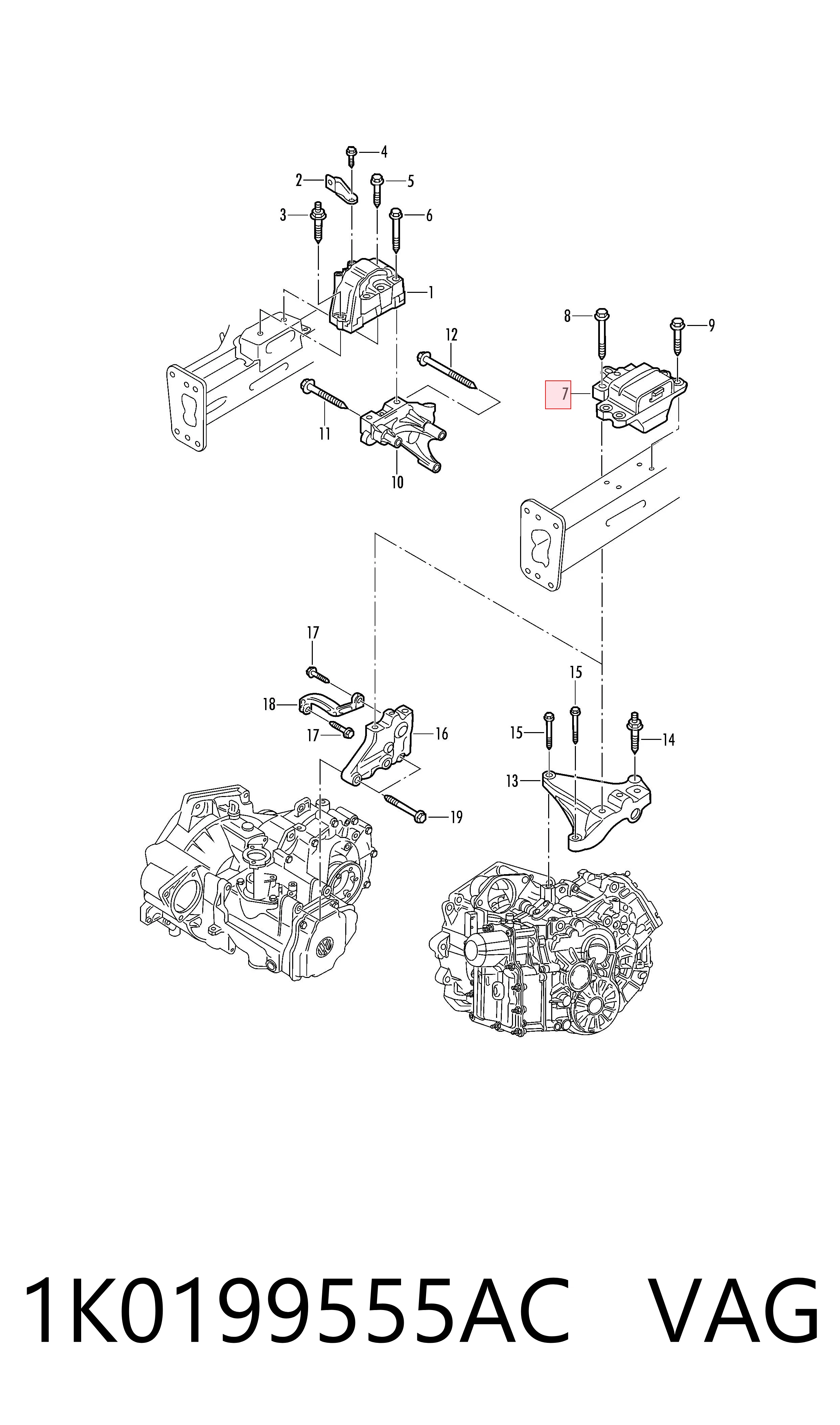 1K0199555AC VAG Coxim (suporte) esquerdo de motor