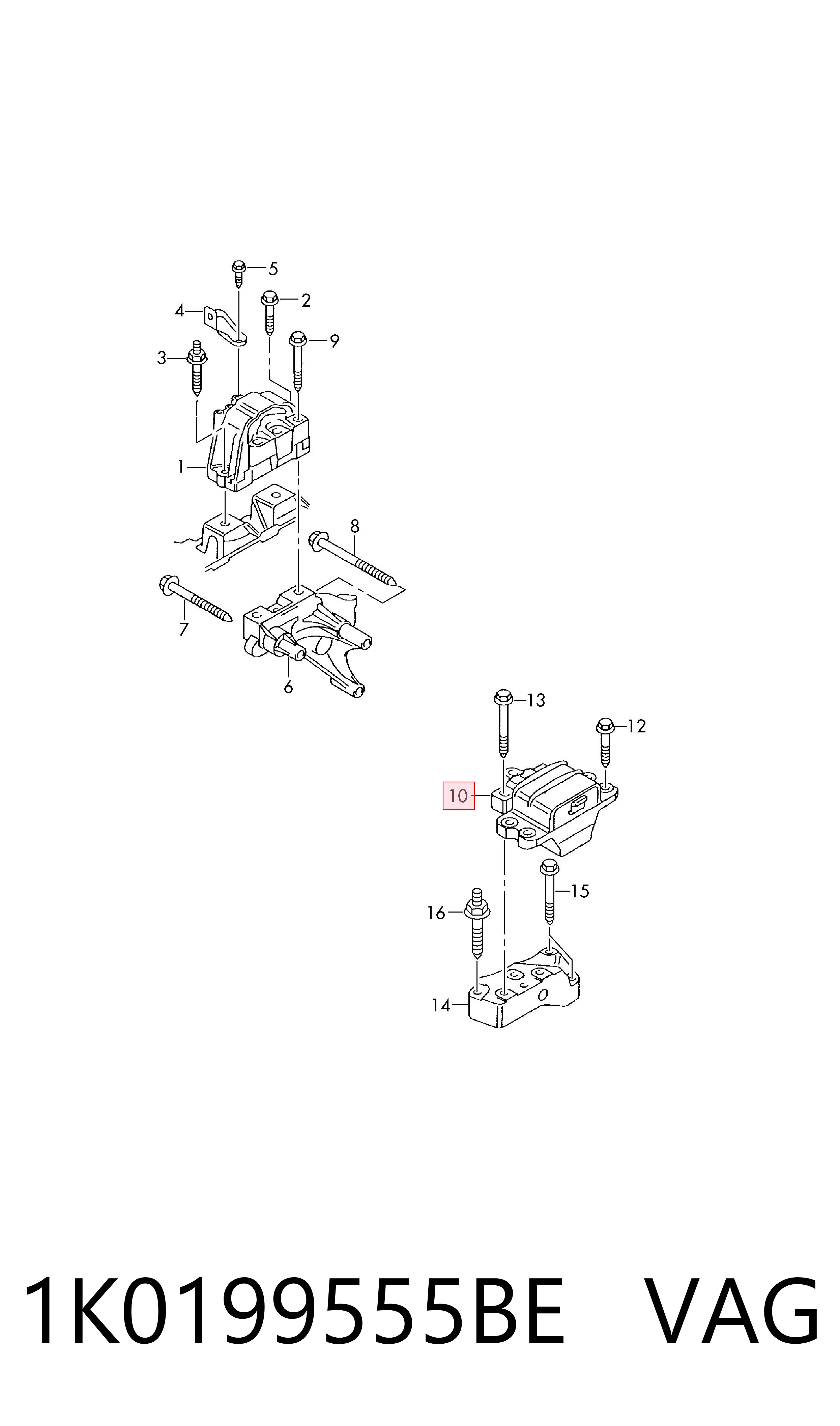 1K0199555BE VAG Coxim (suporte) esquerdo de motor