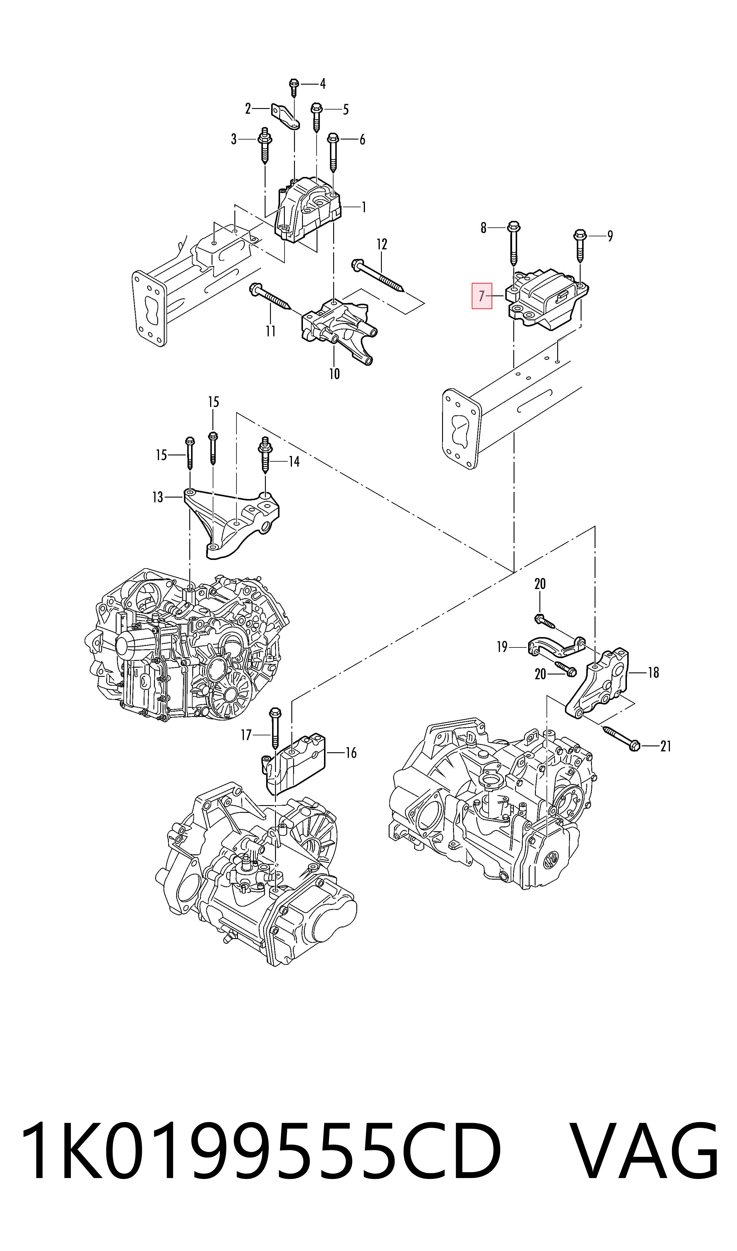 1K0199555CD VAG Coxim (suporte) esquerdo de motor