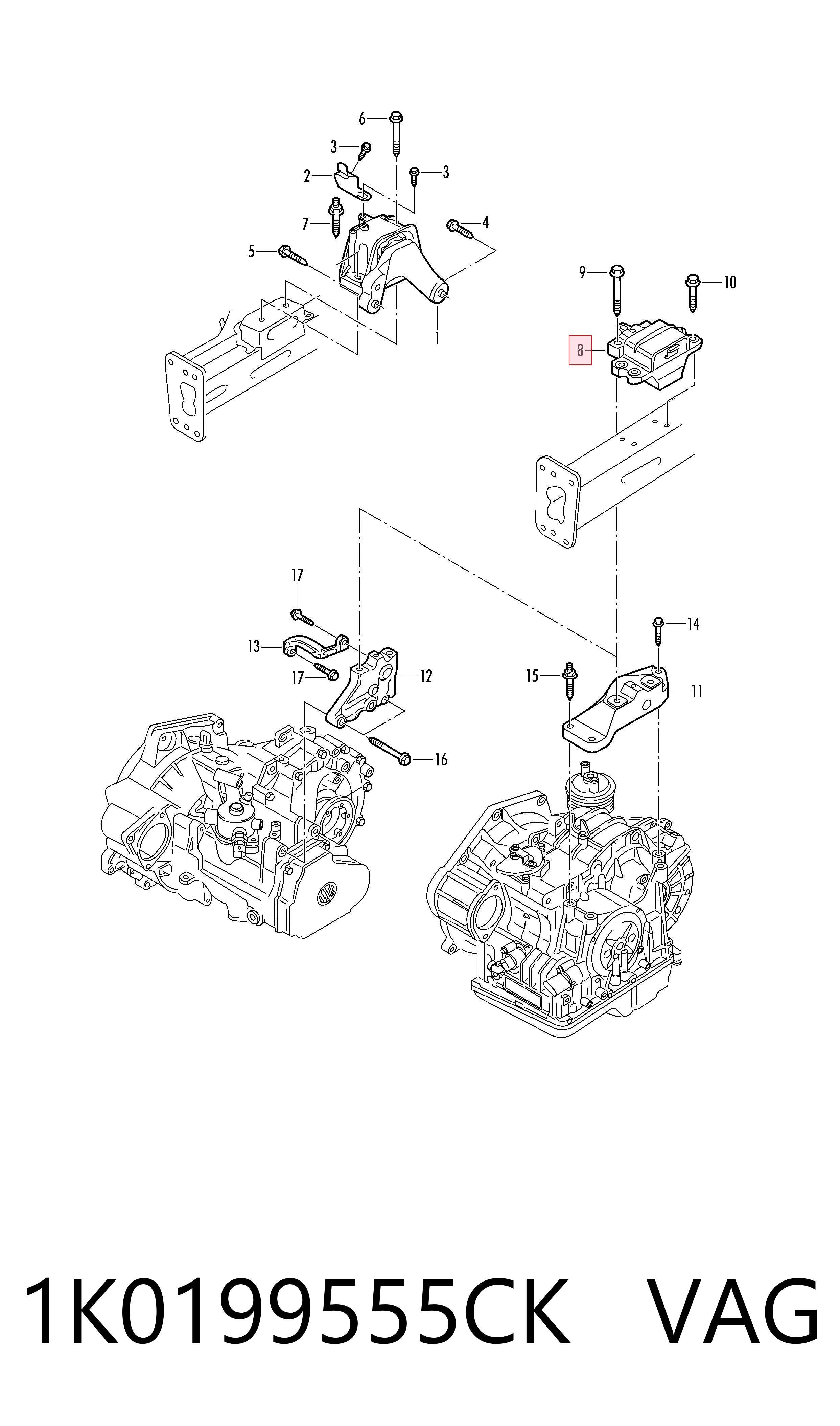 Coxim (suporte) esquerdo de motor VAG 1K0199555CK preço, a partir de 67,39 USD