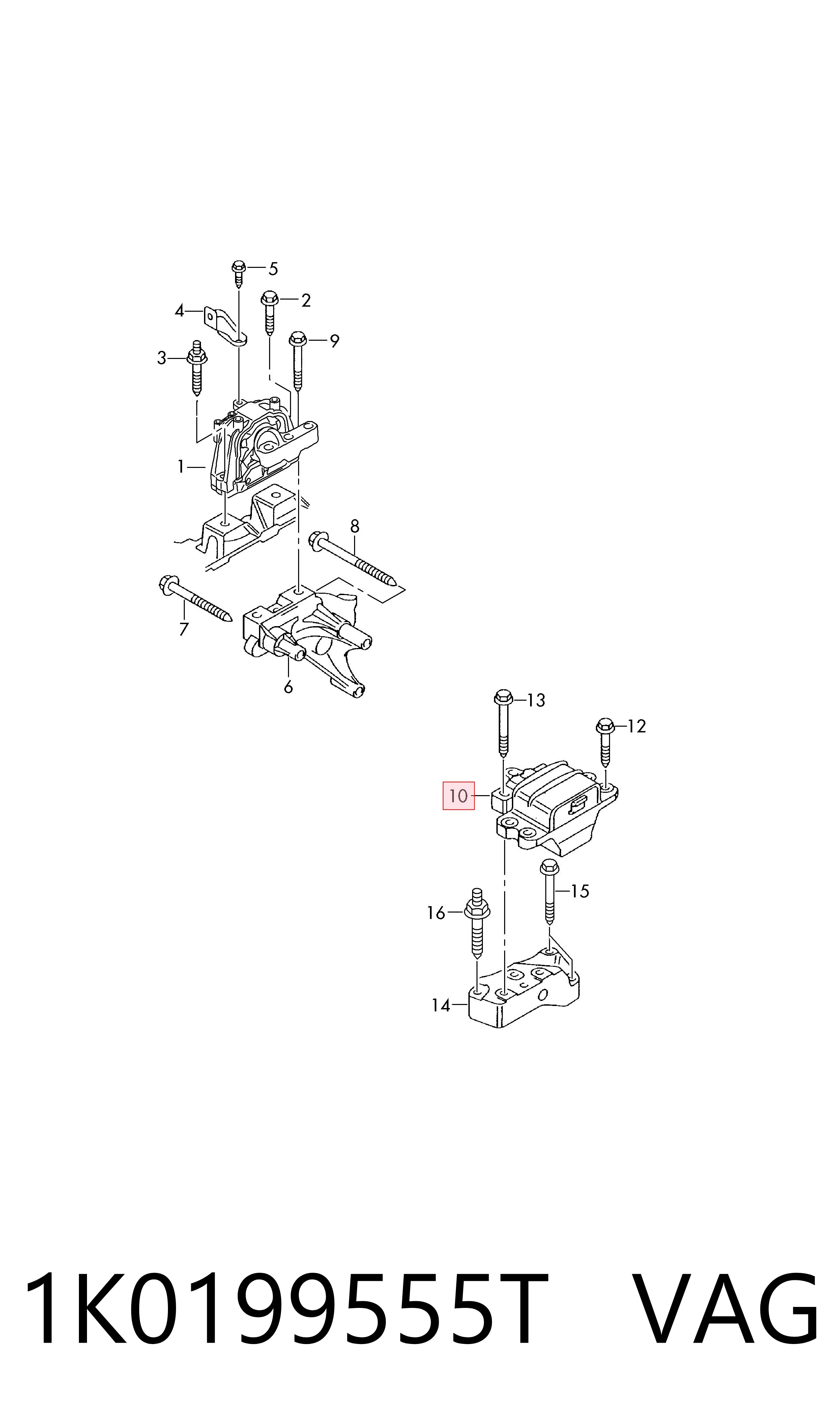 1K0199555T VAG Coxim (suporte) esquerdo de motor