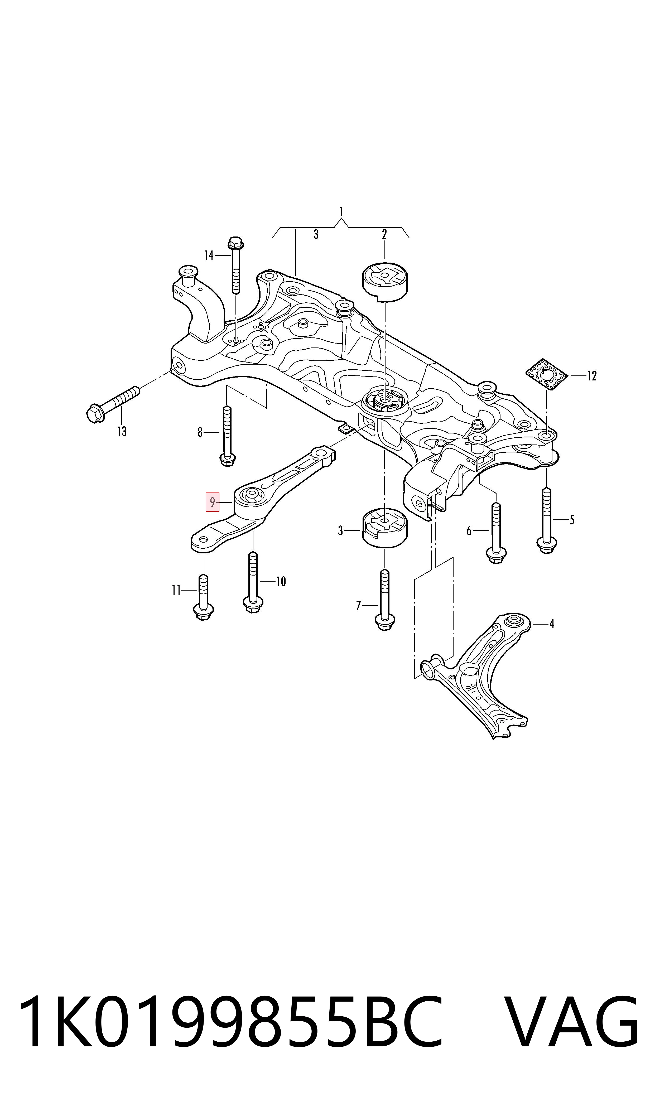 1K0199855BC VAG Coxim (suporte) traseiro de motor