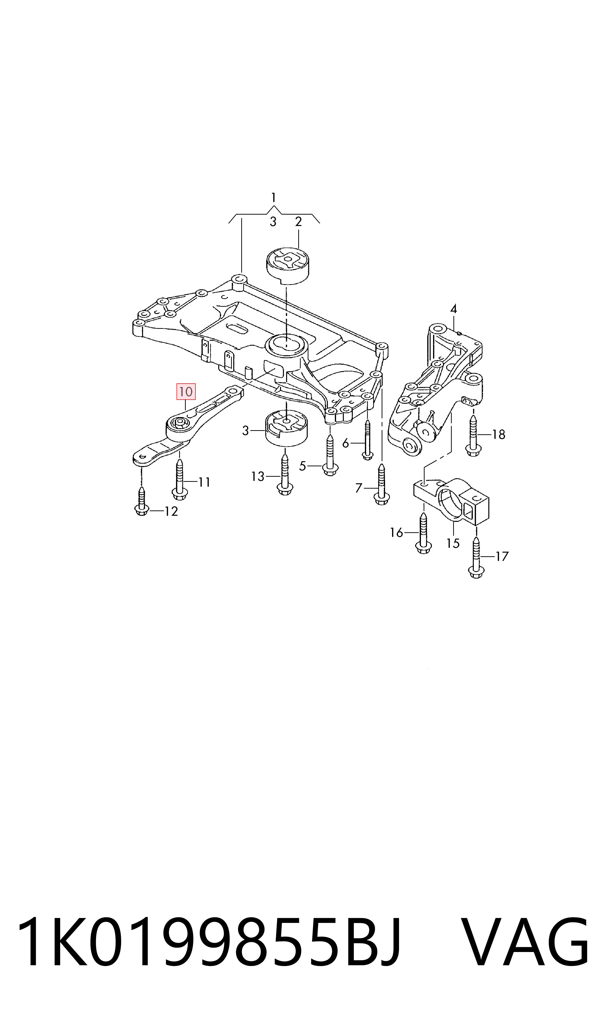 1K0199855BJ VAG Coxim (suporte) traseiro de motor