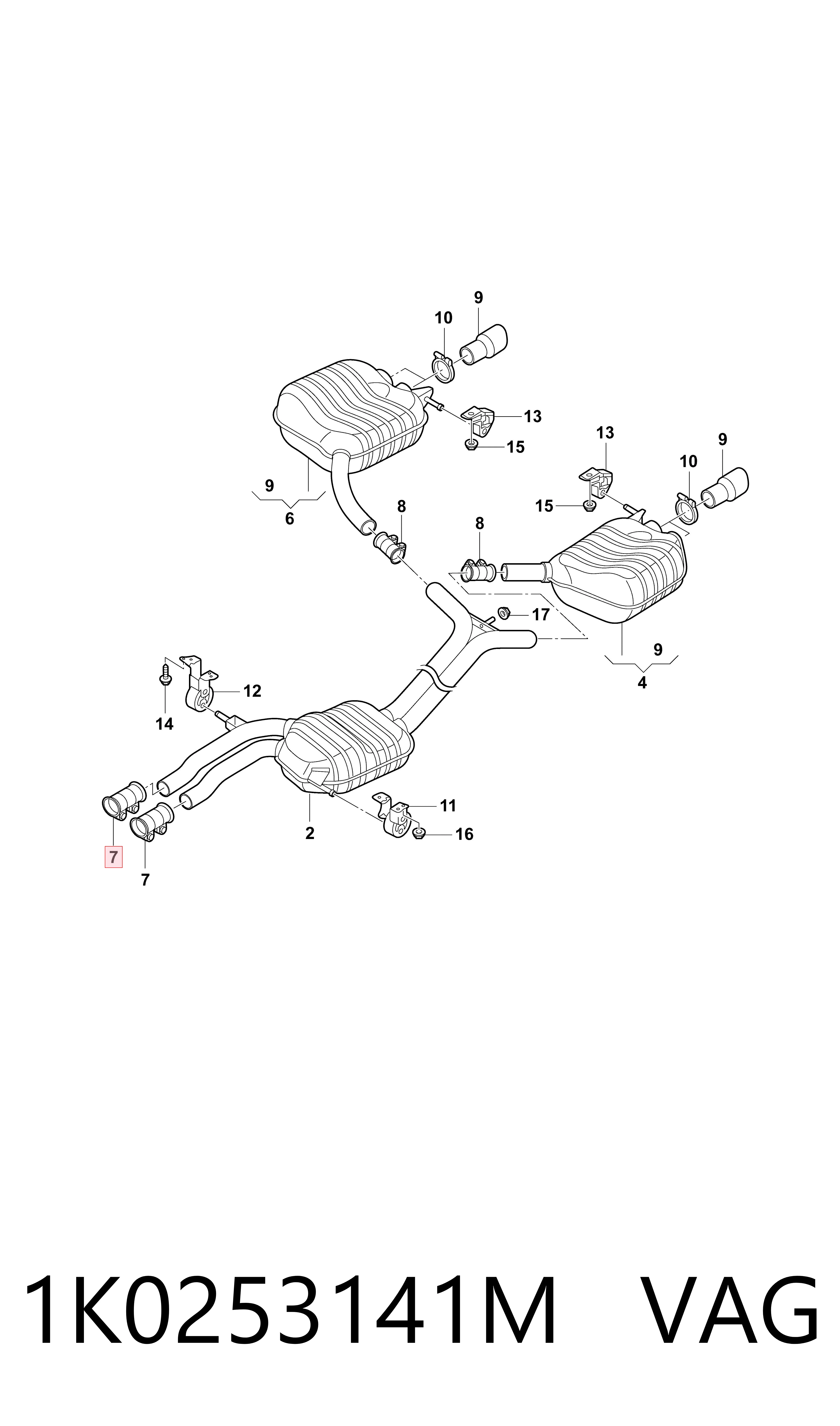 Compre 1K0253141M VAG Braçadeira de silenciador dianteira