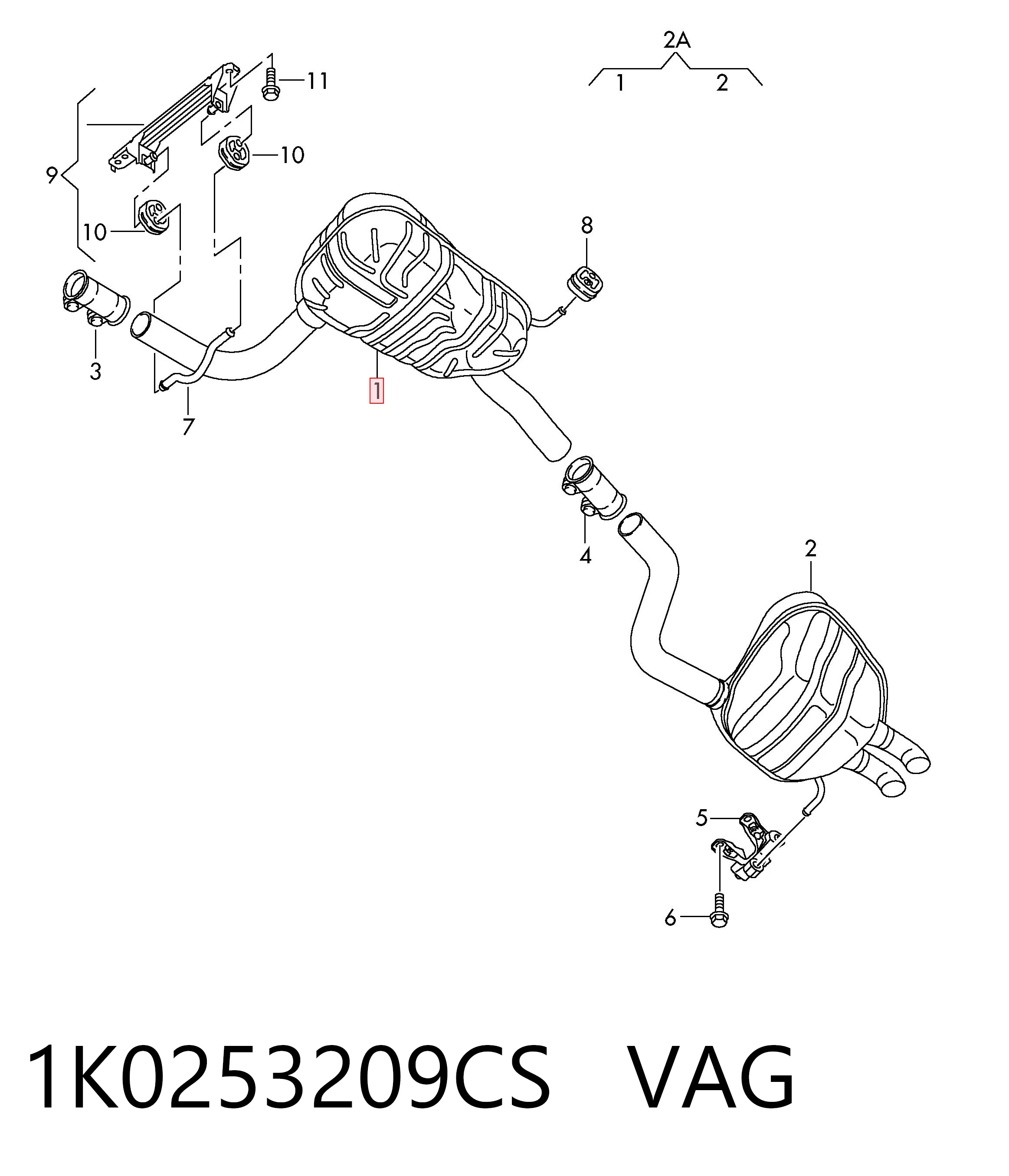 1K0253209CS VAG Silenciador, parte central