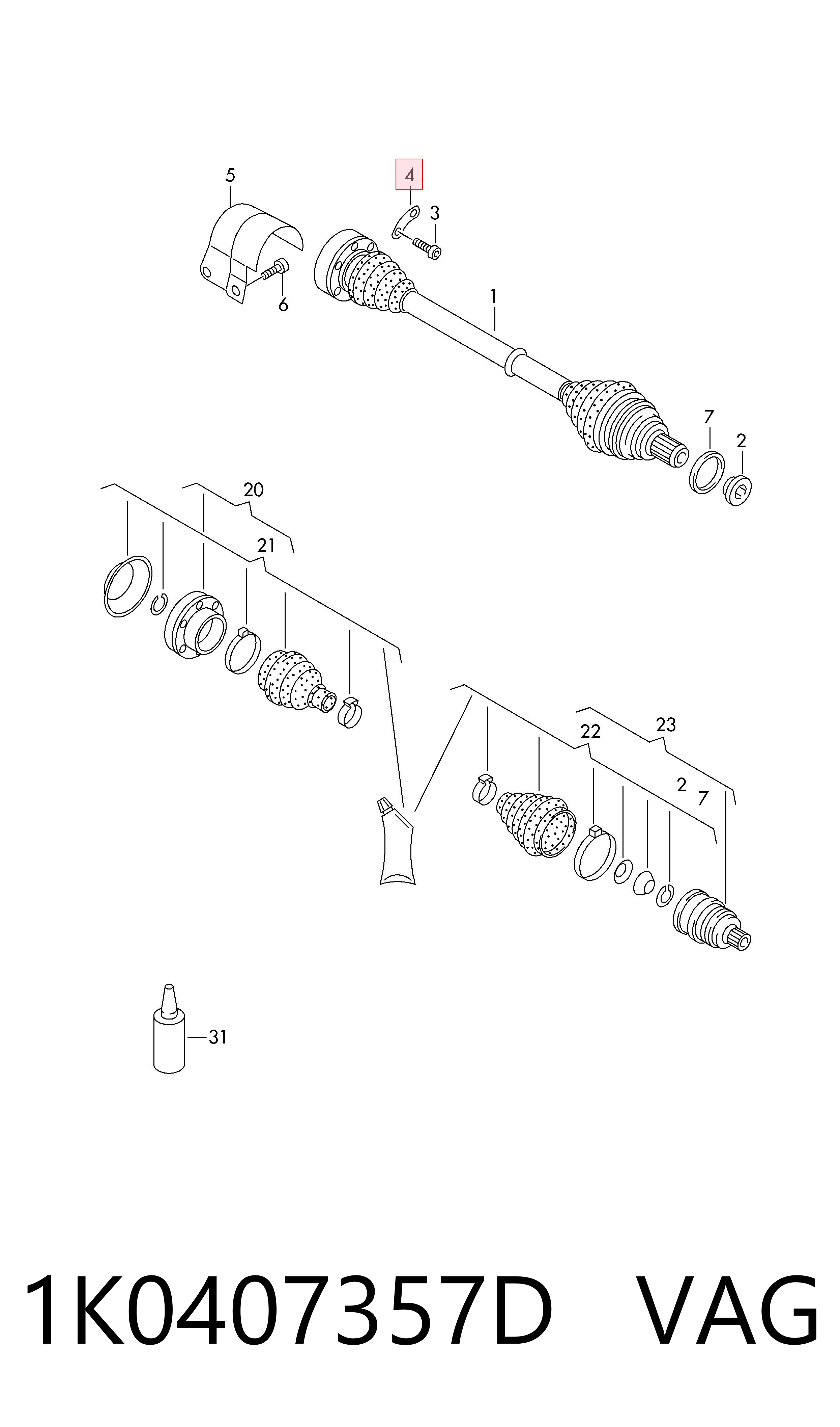 Junta homocinética interna dianteira 1K0407357D VAG