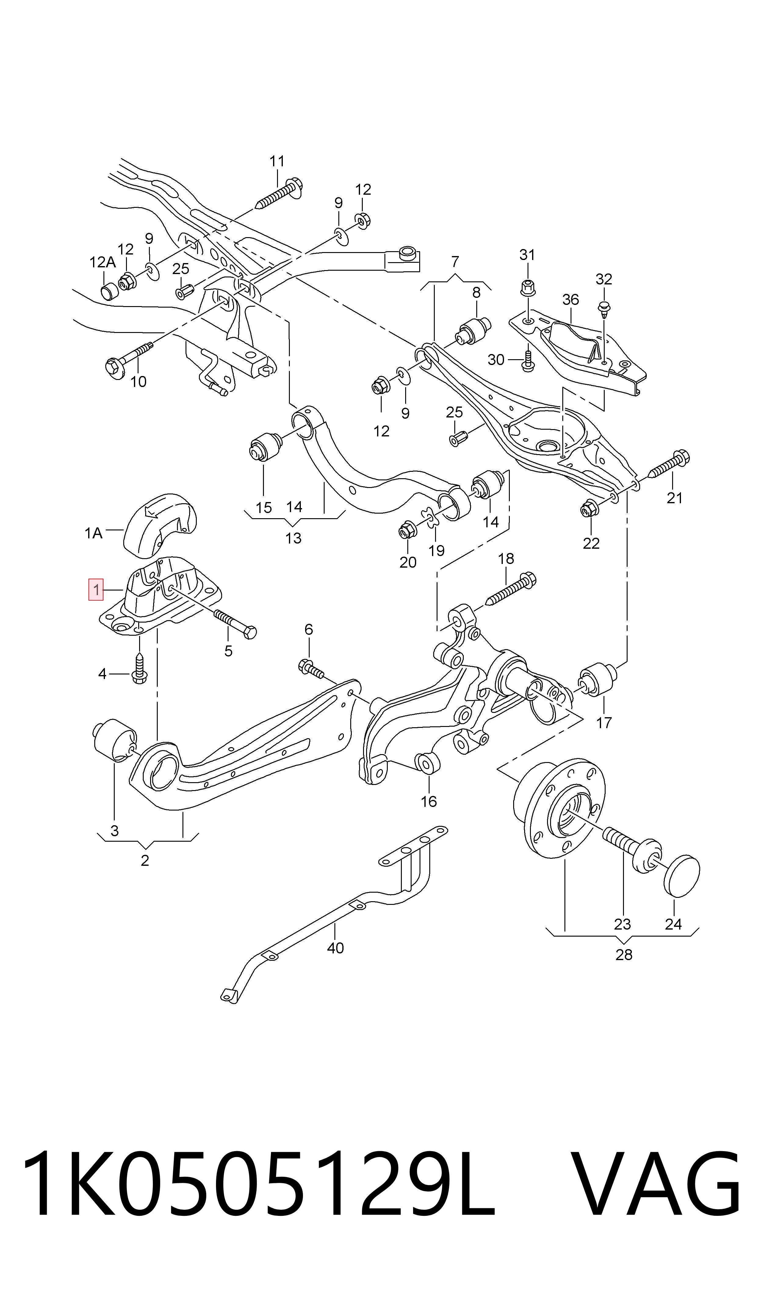 Compre 1K0505129L VAG Consola de viga traseira
