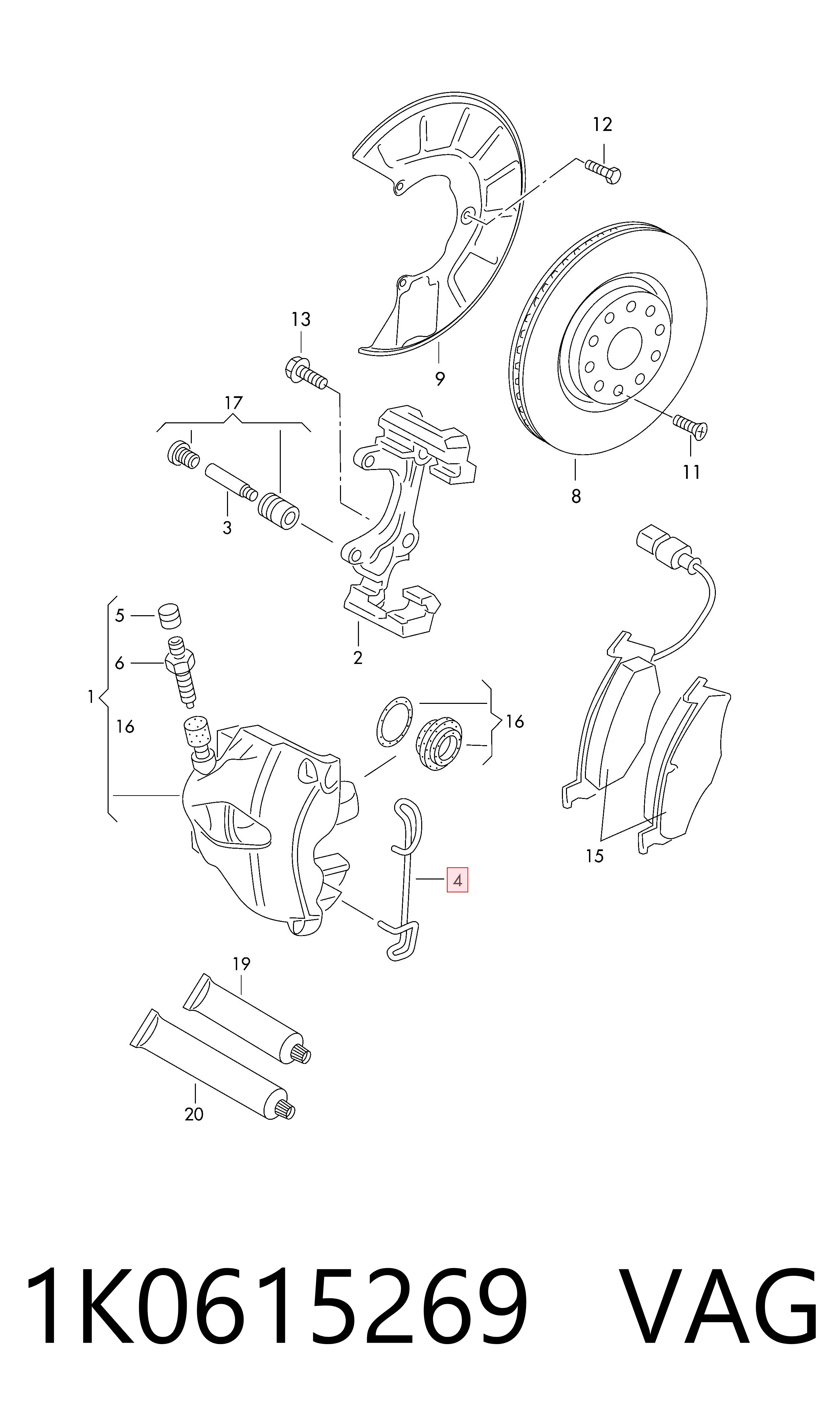 1K0615269 VAG Kit de molas de fixação de sapatas de disco dianteiras
