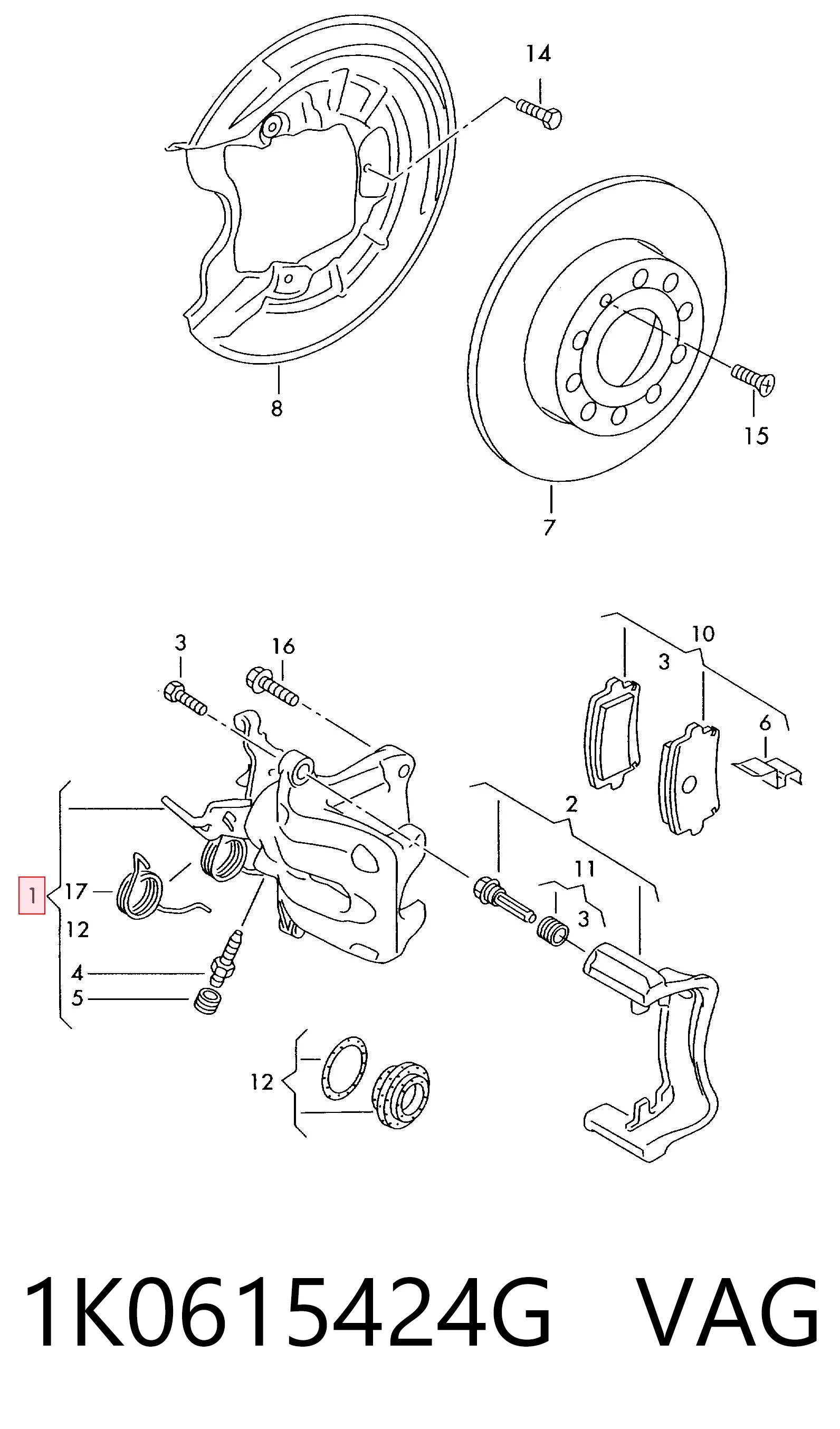 1K0615424G VAG Suporte do freio traseiro direito
