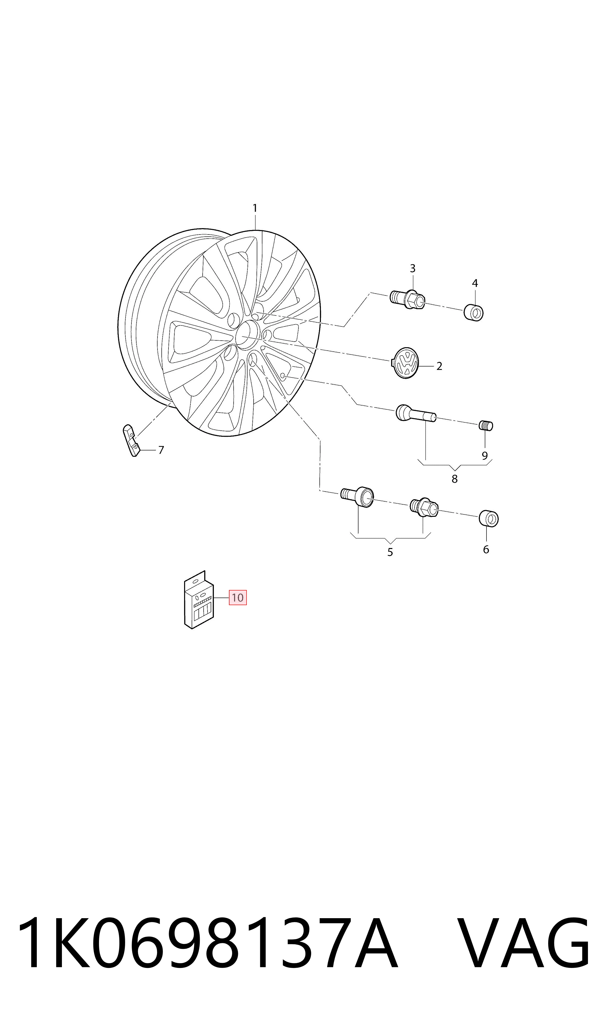 1K0698137A VAG Parafuso de roda