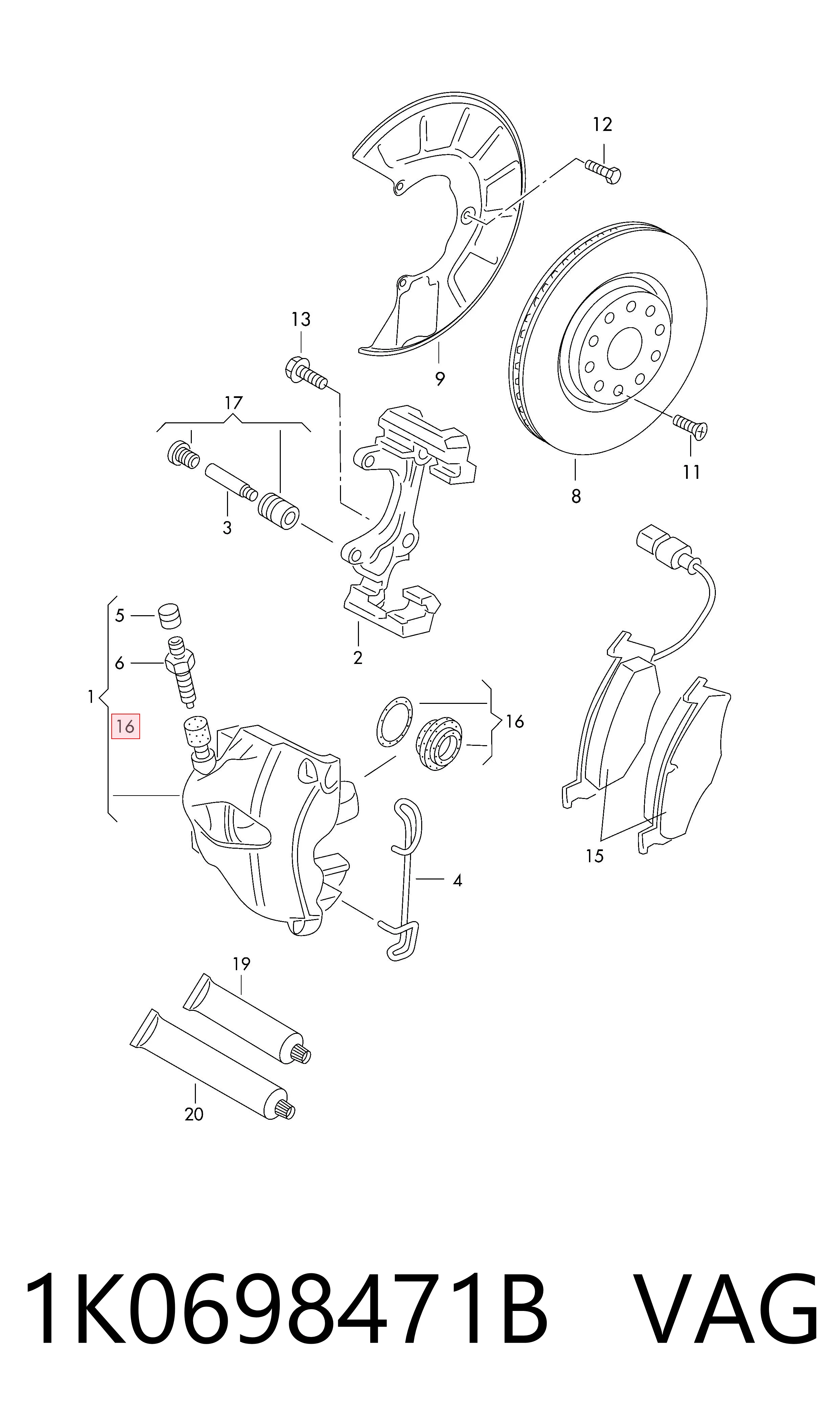 Kit de reparação de suporte do freio dianteiro VAG 1K0698471B preço, a partir de 9,06 USD