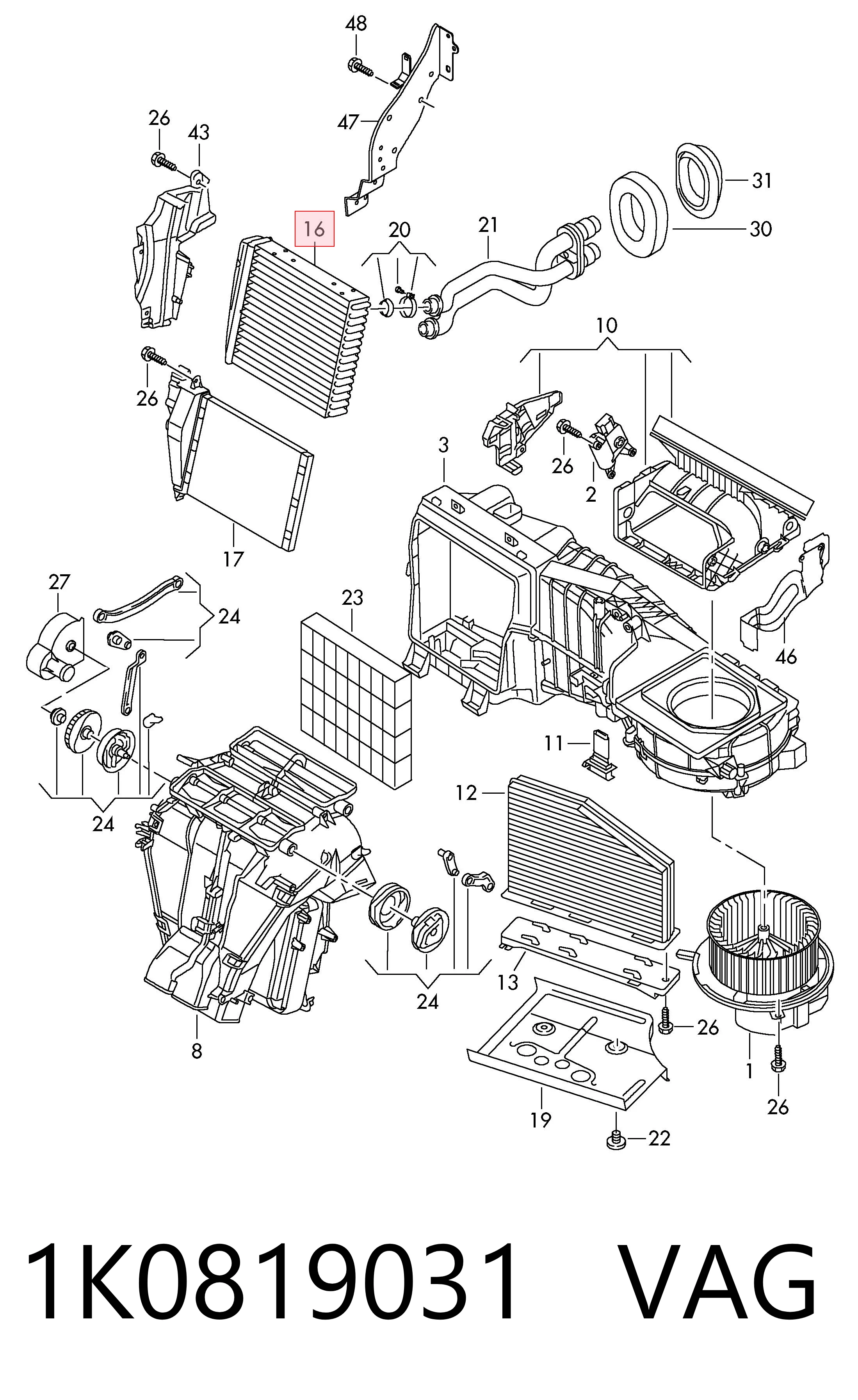 Radiador de forno (de aquecedor) para Volkswagen Touran 1T1, 1T2