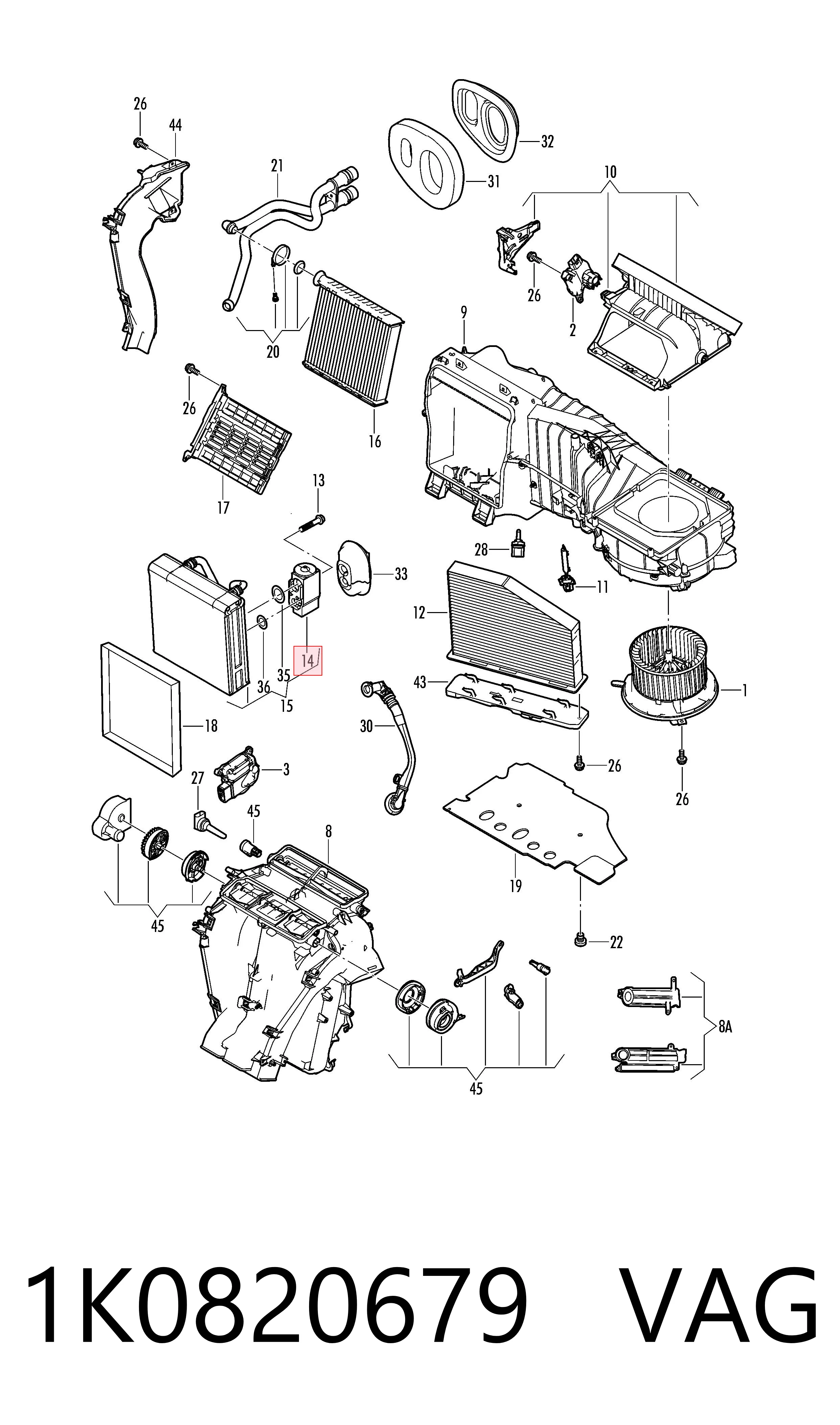 1K0820679 VAG Válvula TRV de aparelho de ar condicionado