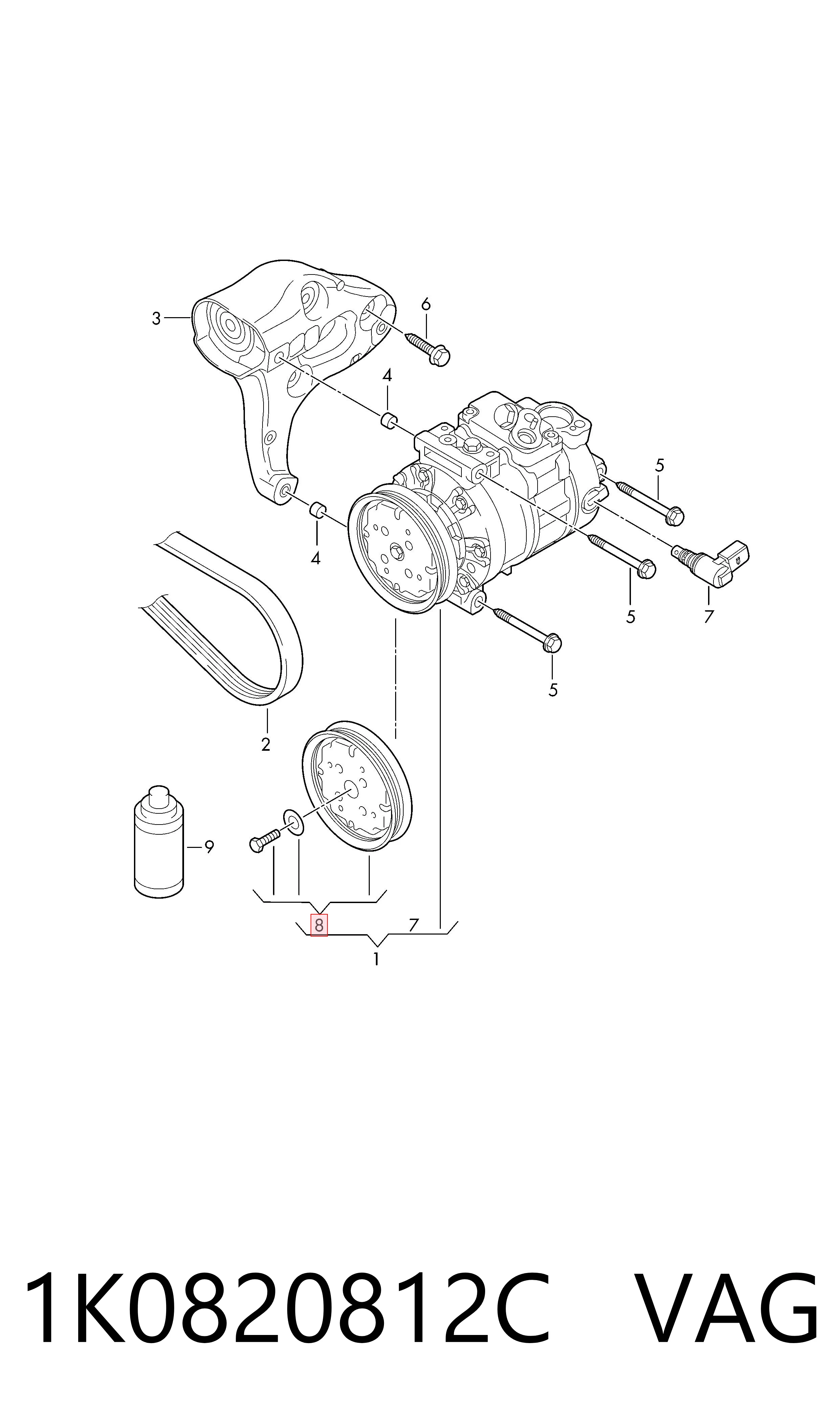 1K0820812C VAG Polia do compressor de aparelho de ar condicionado