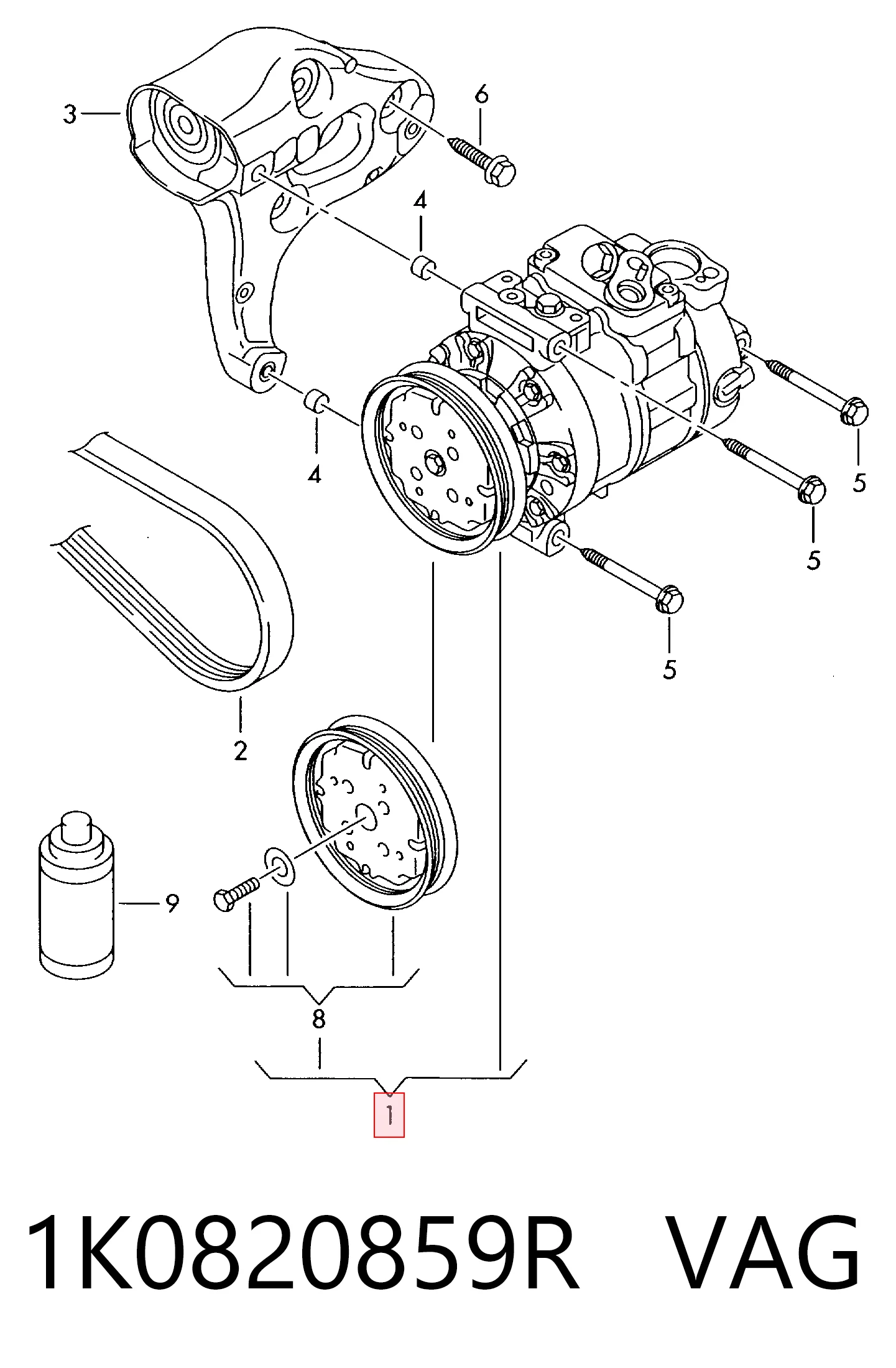 1K0820859R VAG Compressor de aparelho de ar condicionado