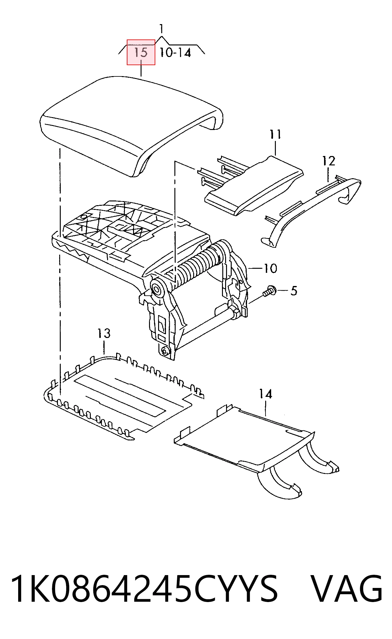 Braço de consola central para Volkswagen Golf VI 5K1