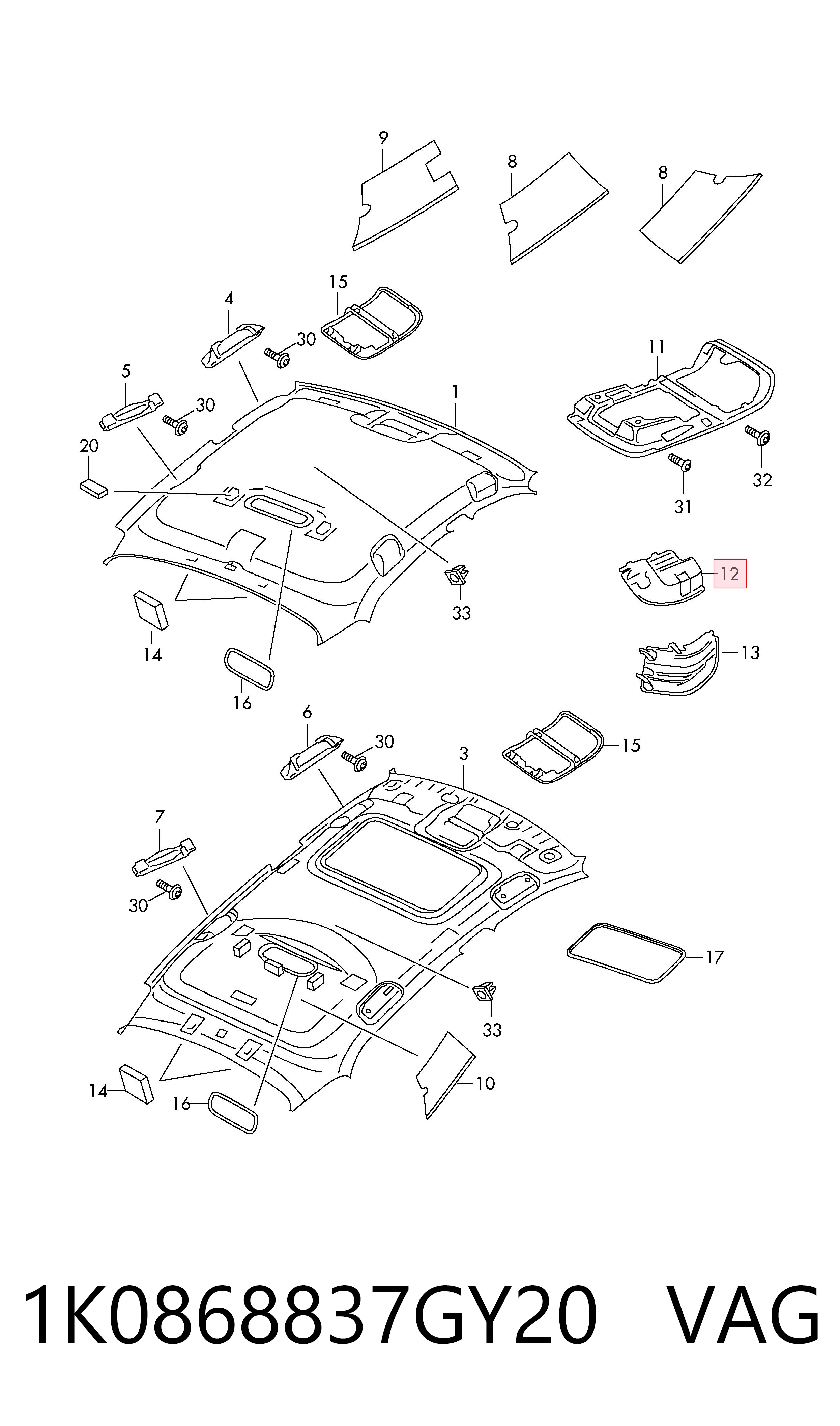 1K0868837GY20 VAG Estojo para os óculos