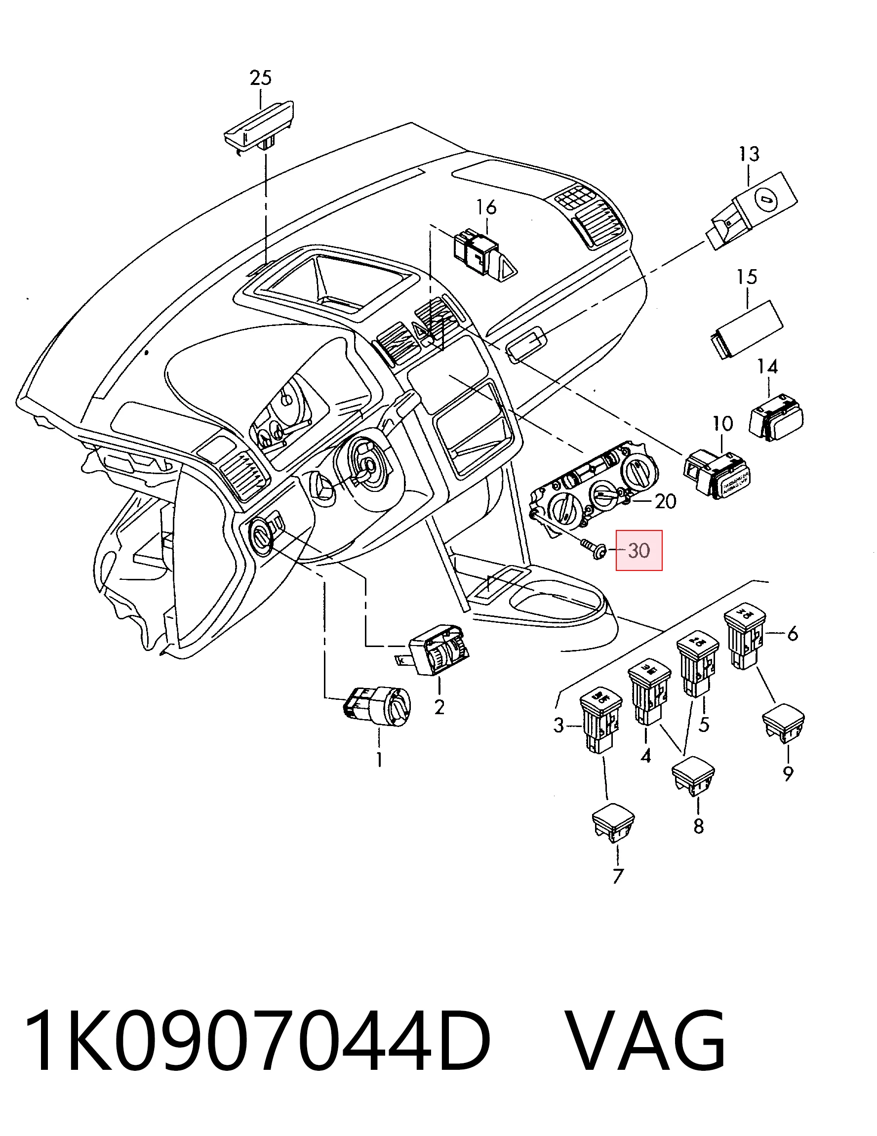 Unidade de controlo dos modos de aquecimento/condicionamento para Volkswagen Jetta V 1K2