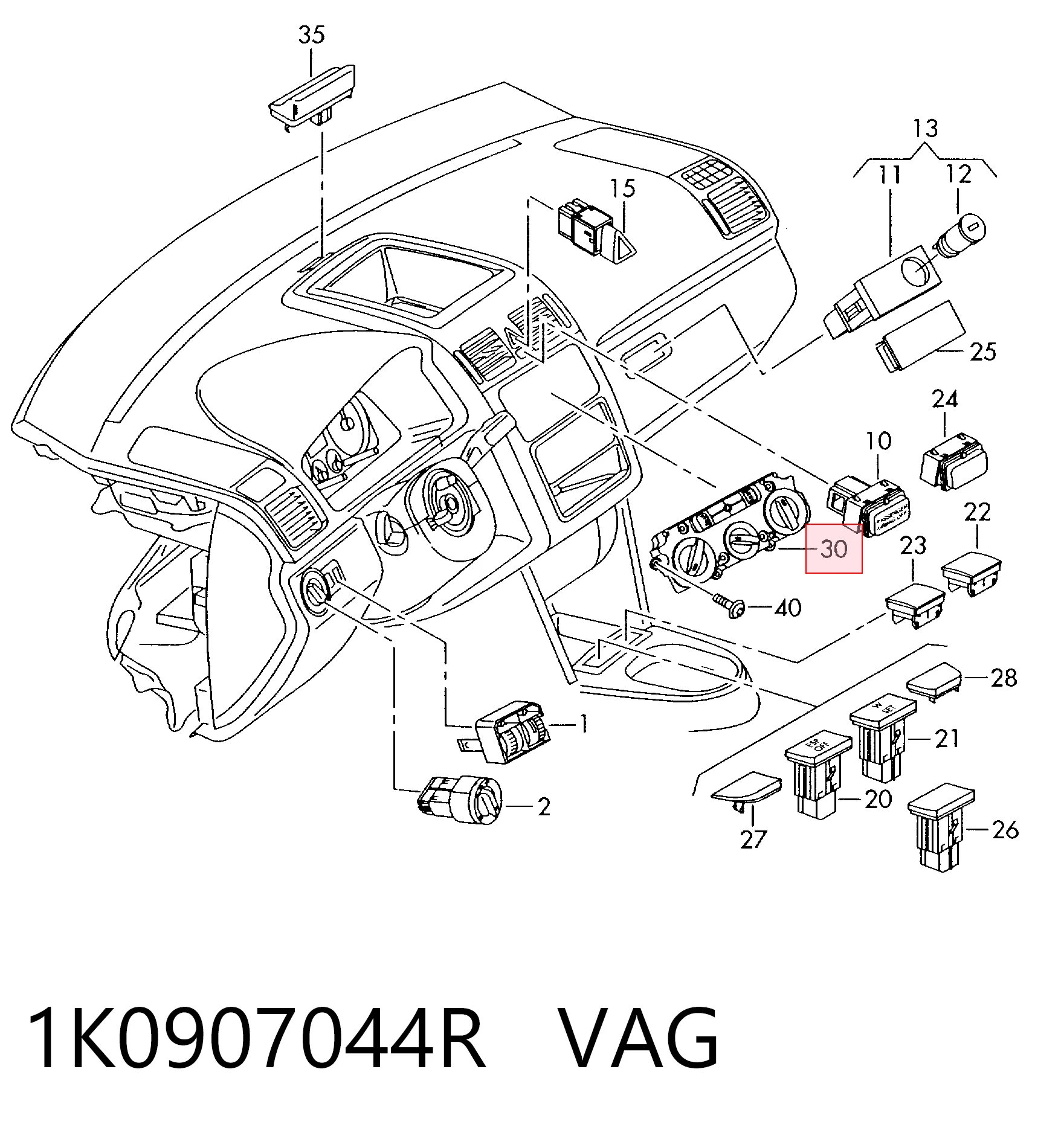  Unidade de controlo dos modos de aquecimento/condicionamento Volkswagen Jetta V sedan (1K2) (2004 - 2010) V