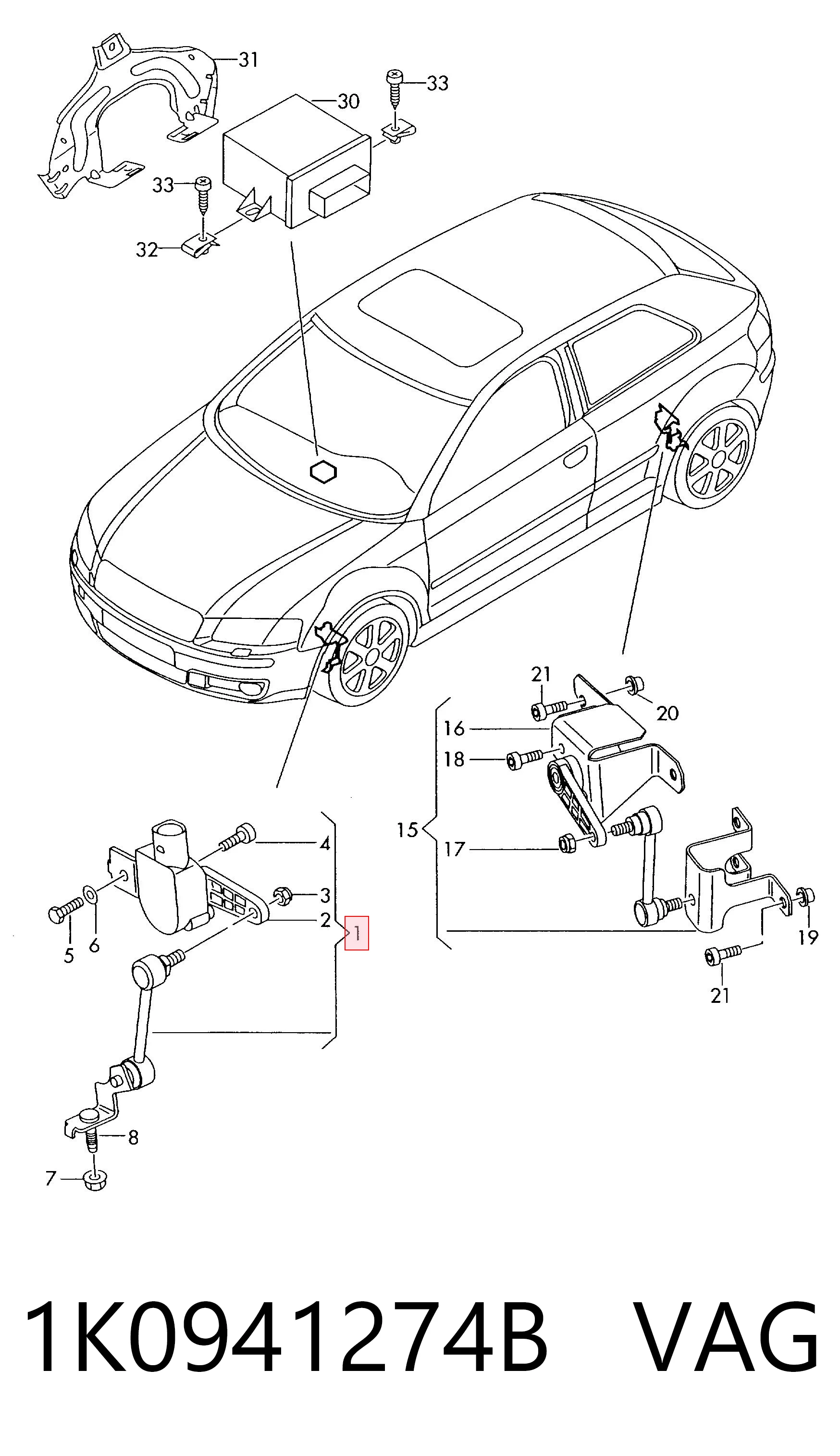 1K0941274B VAG Sensor dianteiro do nível de posição de carroçaria