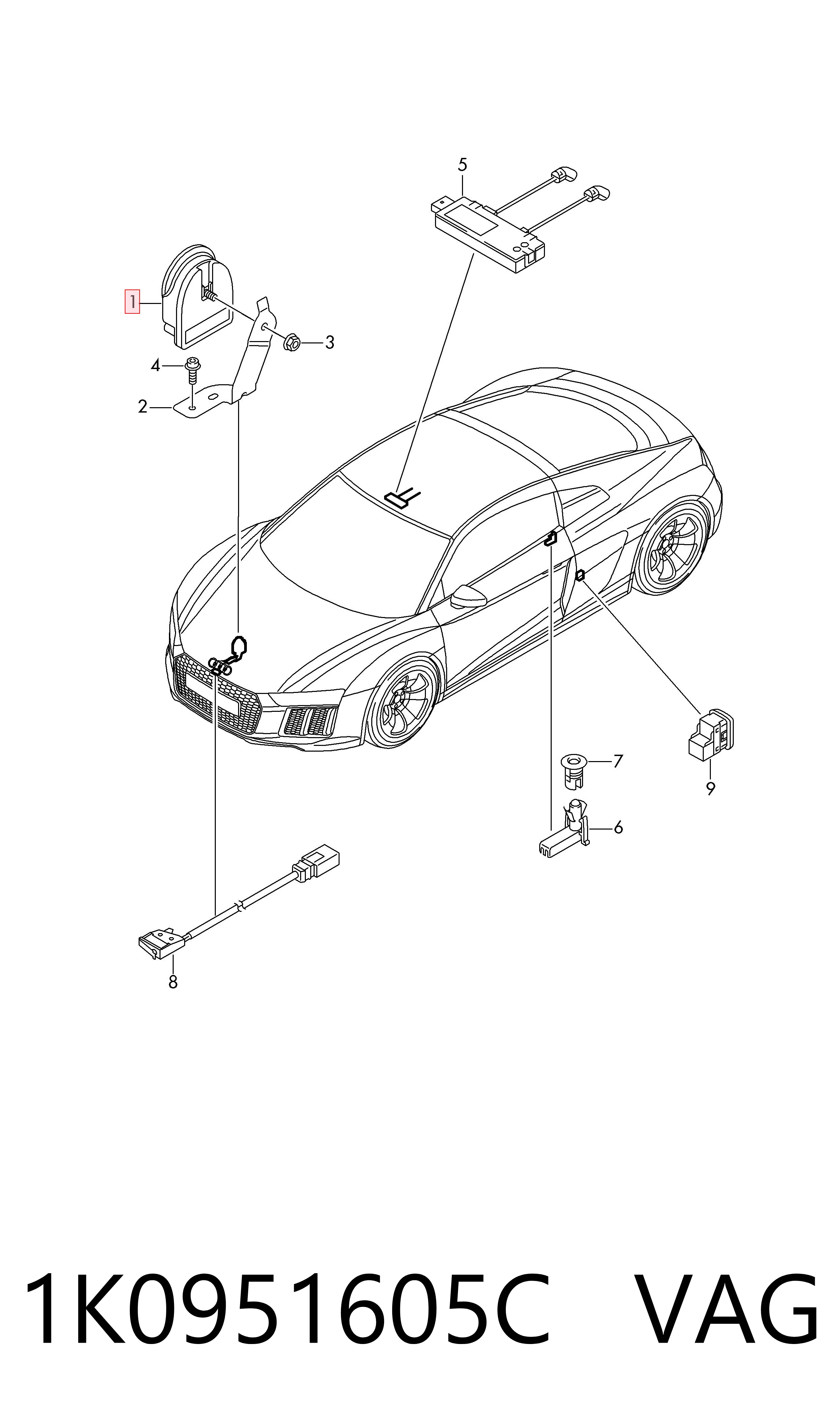 Compre 1K0951605C Bentley Sirene do sistema anti-roubo
