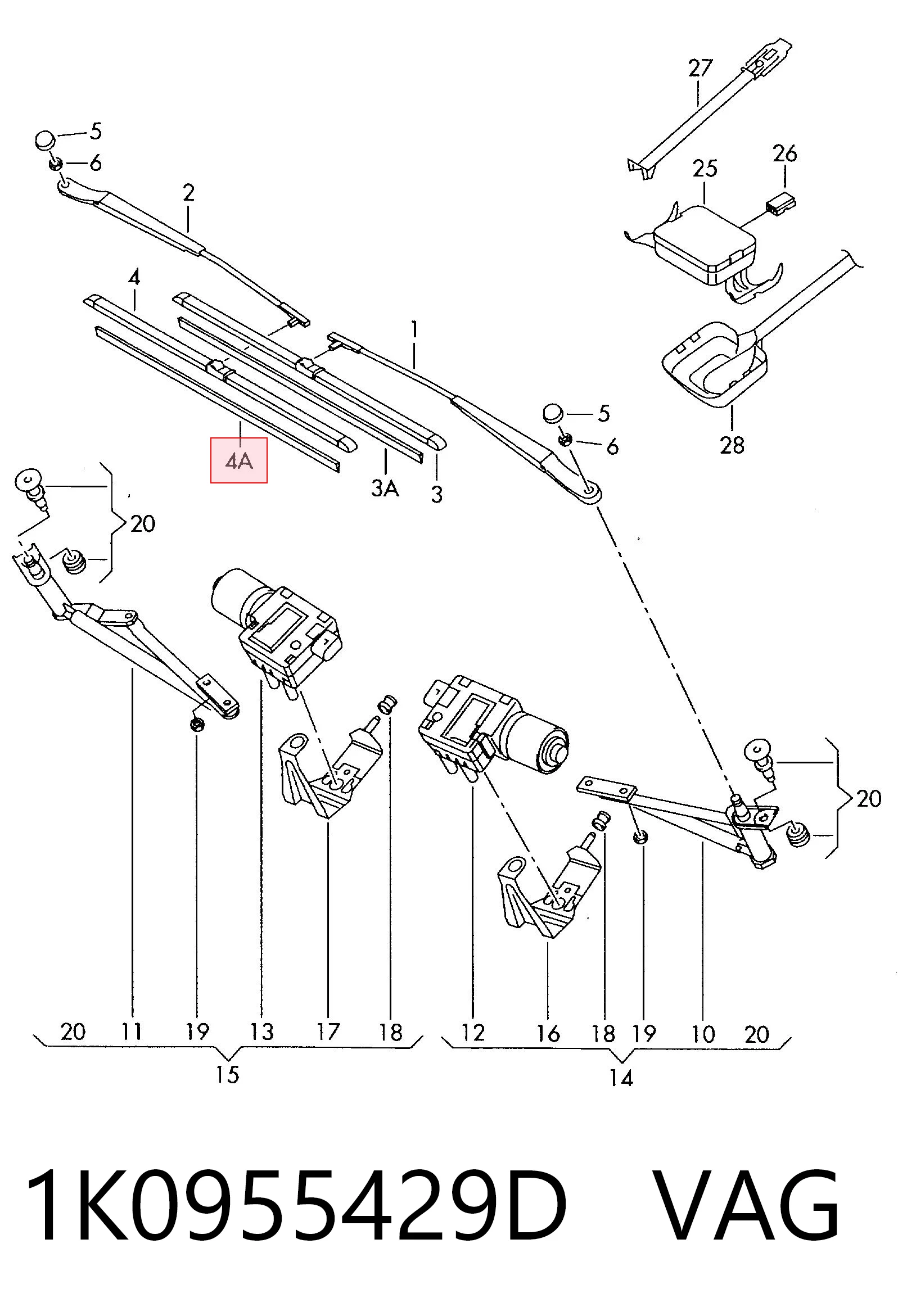 1K0955429D VAG Elástico da escova de limpador pára-brisas de condutor