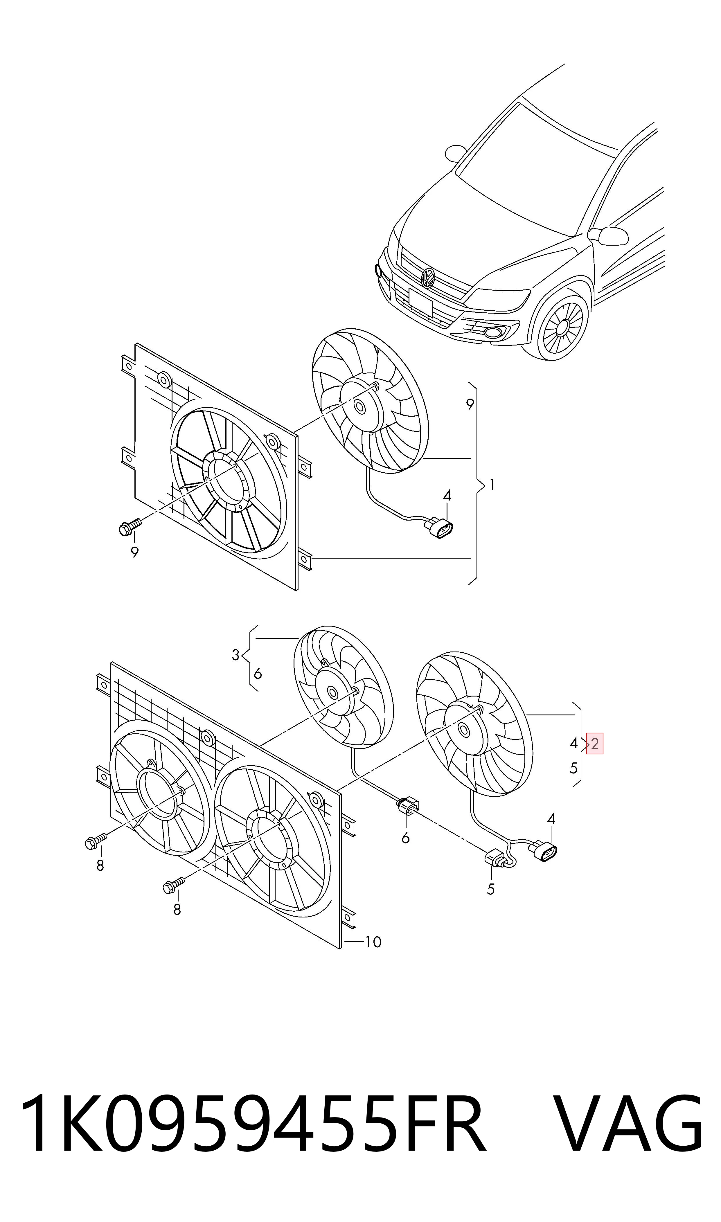 Ventilador elétrico de esfriamento montado (motor + roda de aletas) esquerdo VAG 1K0959455FR preço, a partir de 114,27 USD