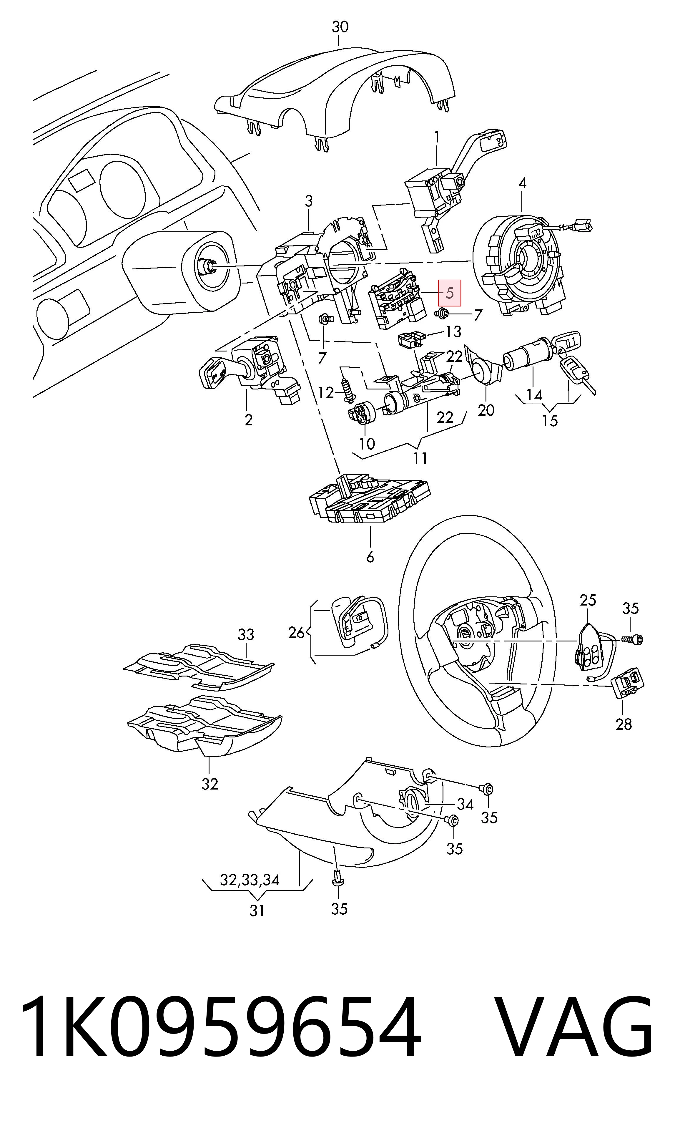 1K0959654 VAG Sensor do ângulo de viragem do volante de direção