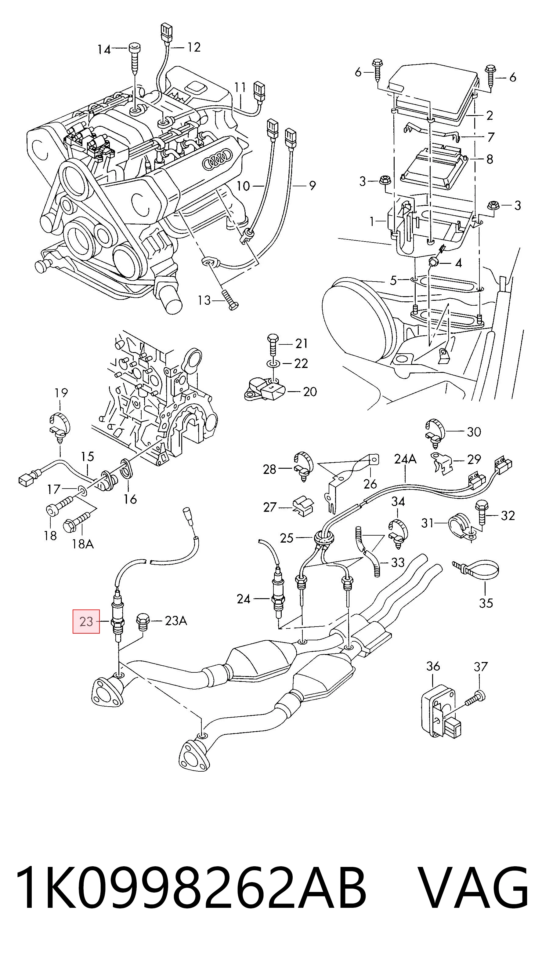 1K0998262AB VAG Sonda lambda, sensor de oxigênio até o catalisador