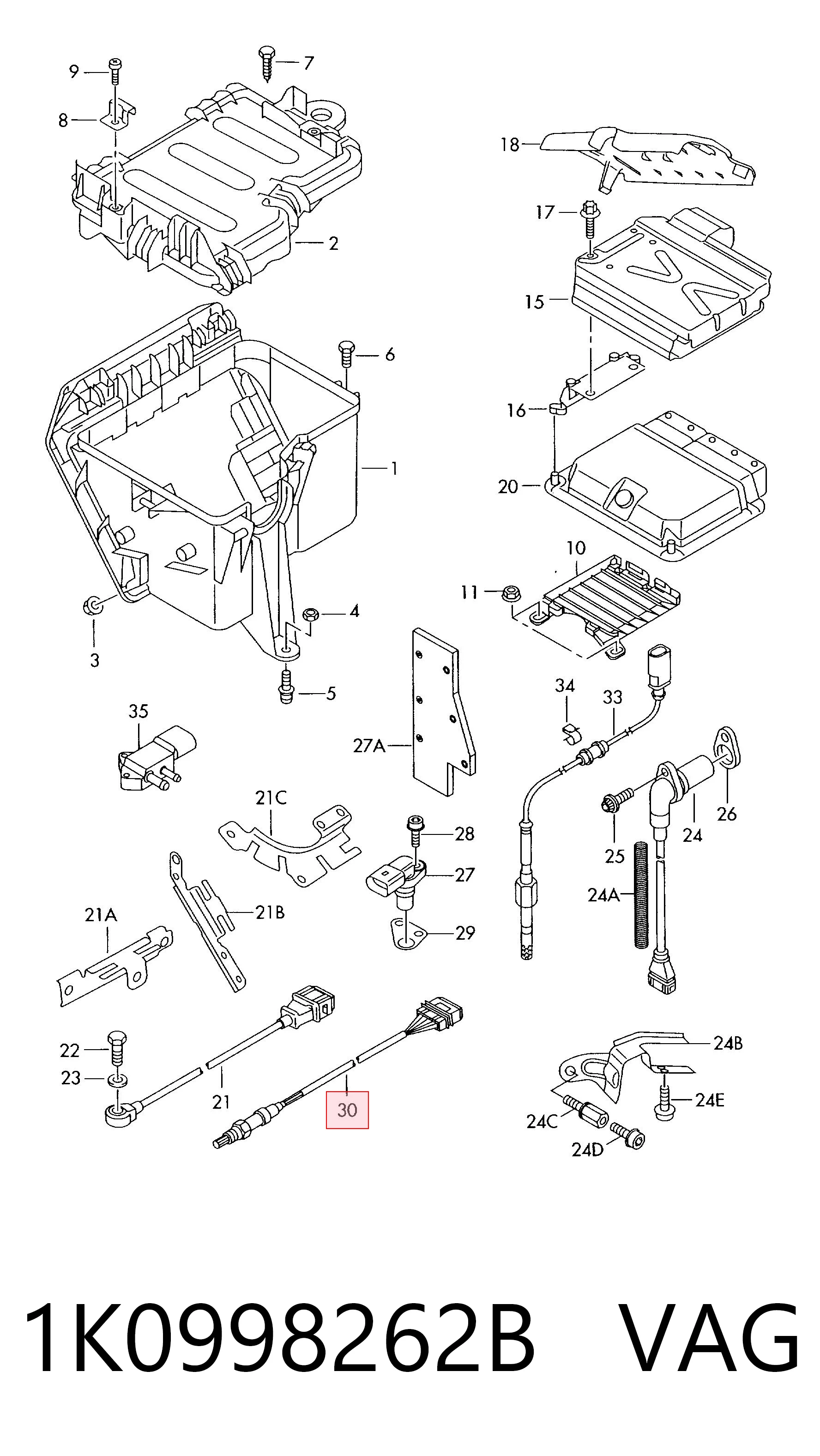 1K0998262B VAG Sonda lambda, sensor direito de oxigênio depois de catalisador