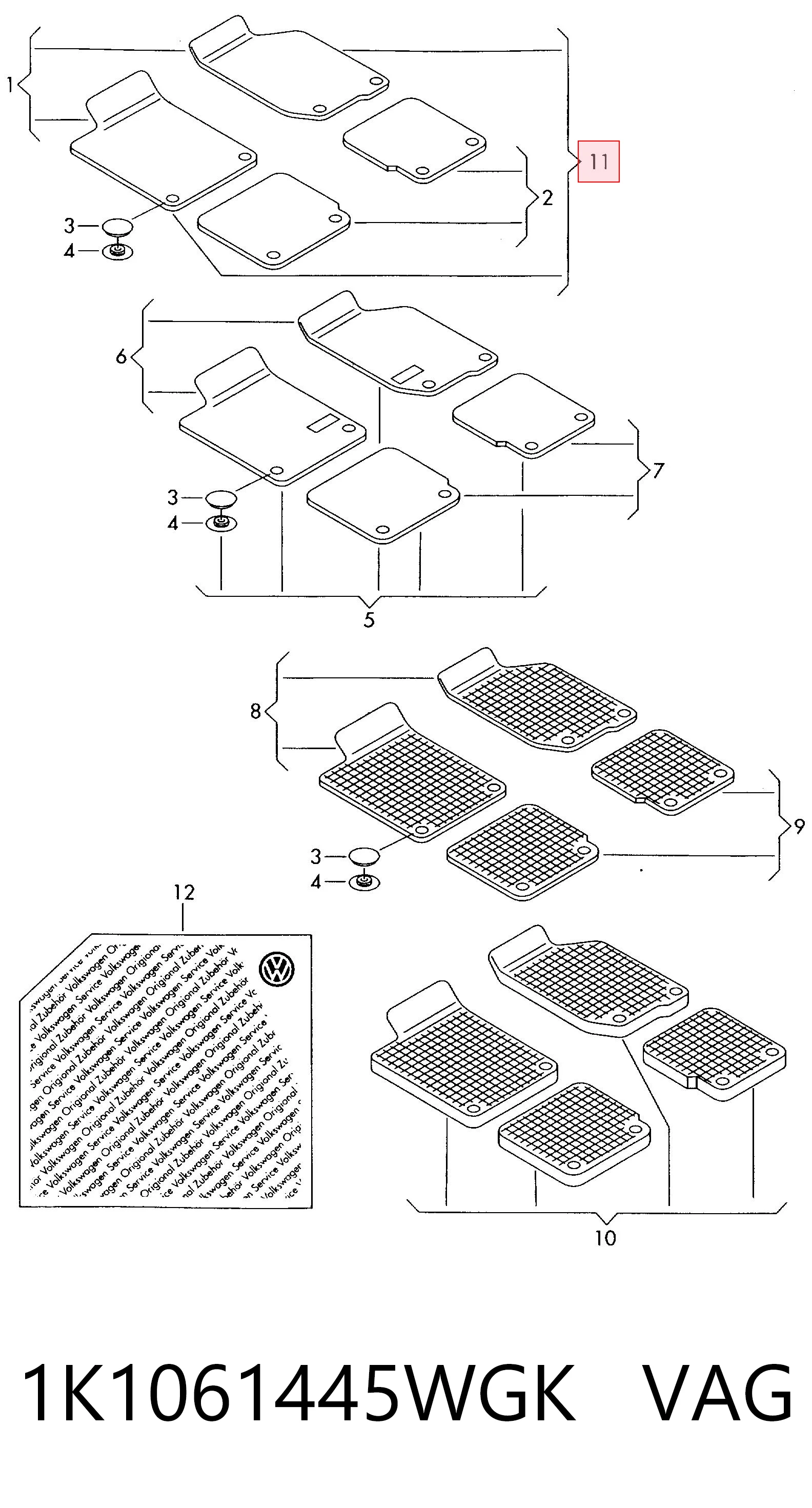 Tapetes dianteiros + traseiros, kit para Volkswagen Golf 5K1